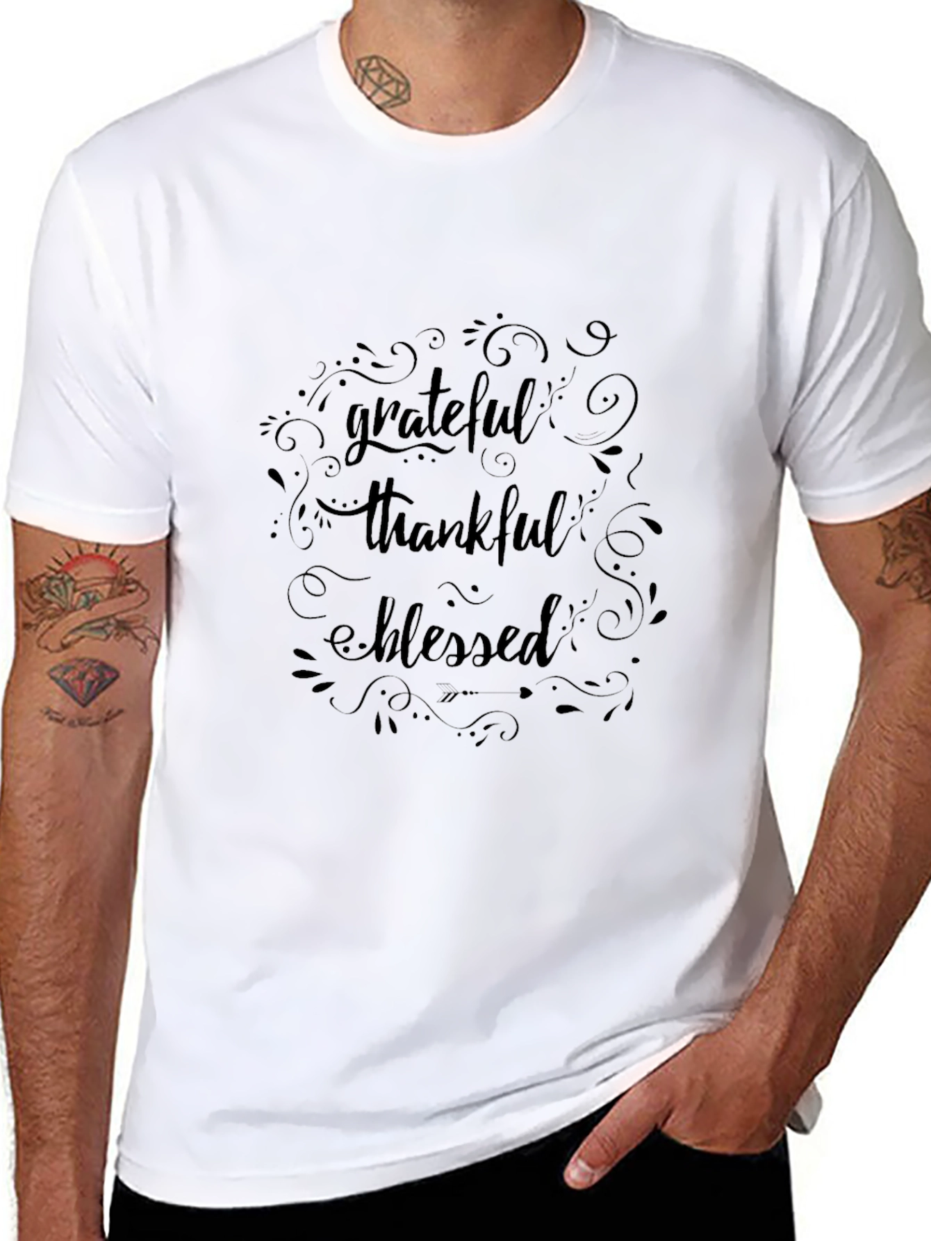 Grateful Thankful Blessed Black Graphic Tee Shirt
