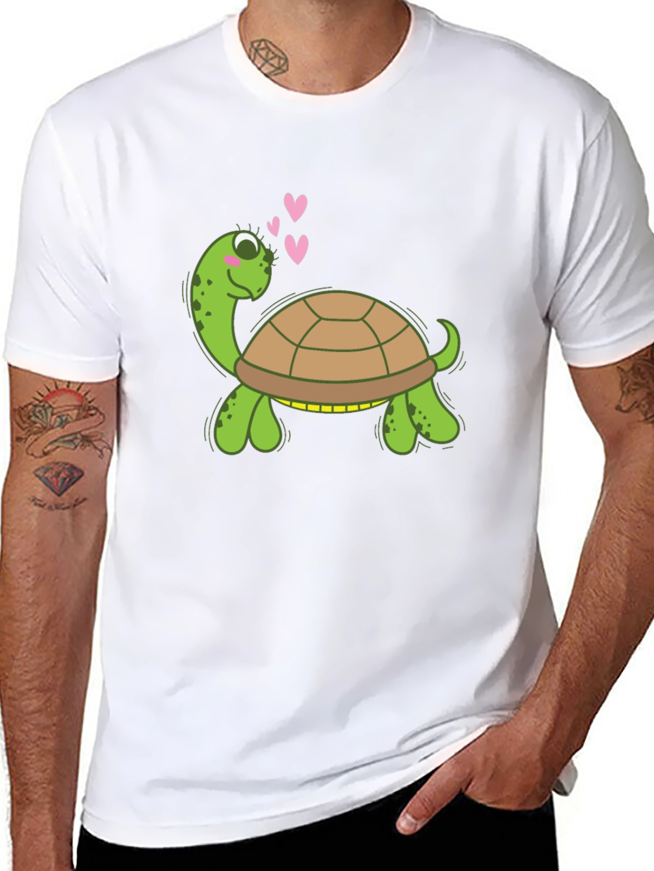 Cute Turtle Graphic Tee - Black Crewneck Shirt