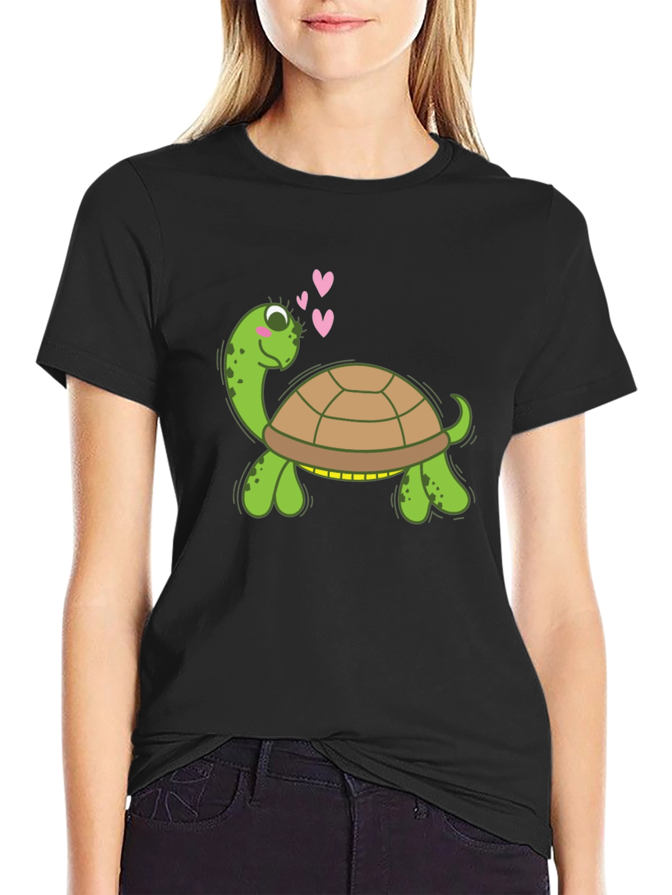 Cute Turtle Graphic Tee - Black Crewneck Shirt