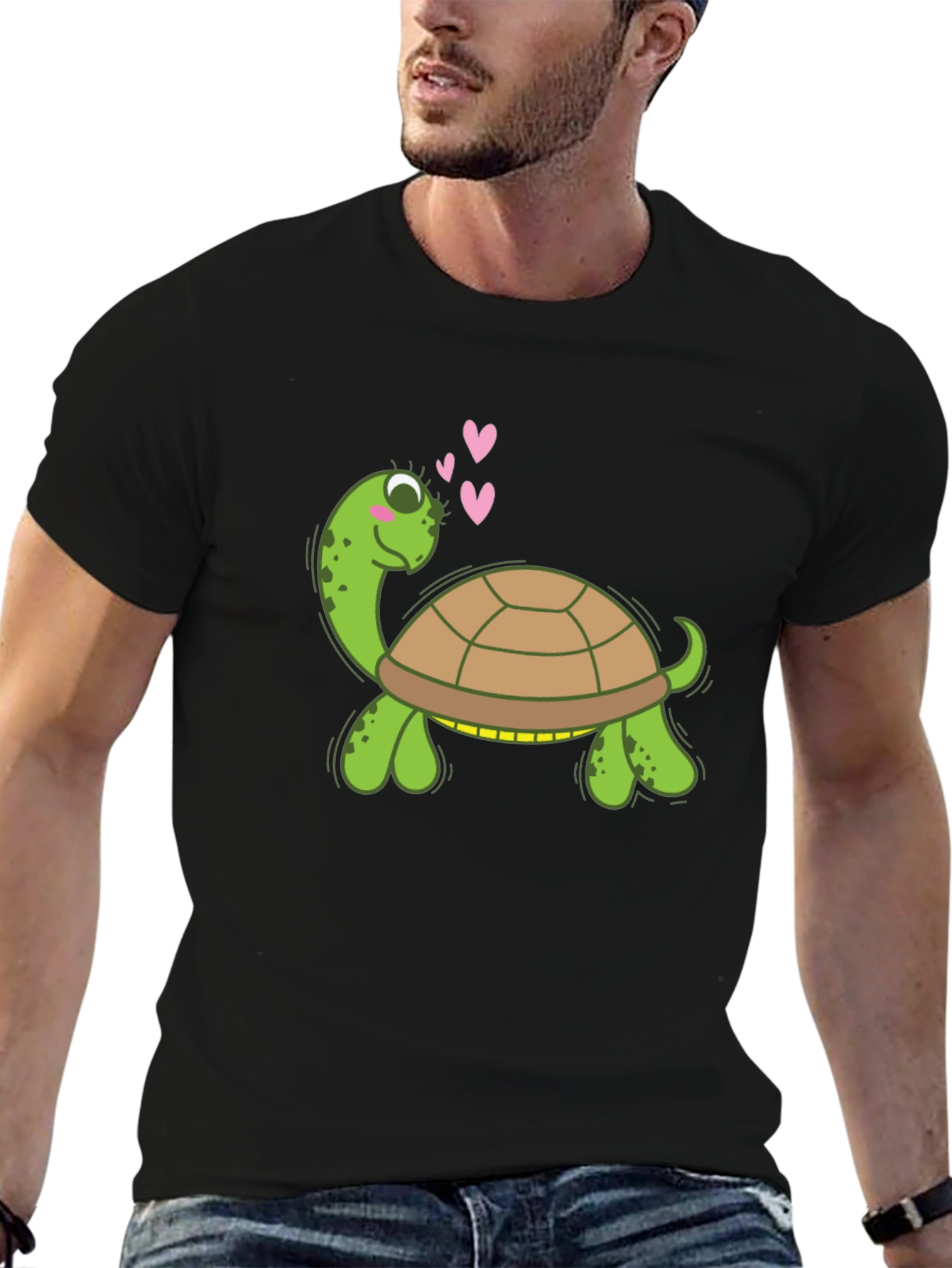 Cute Turtle Graphic Tee - Black Crewneck Shirt