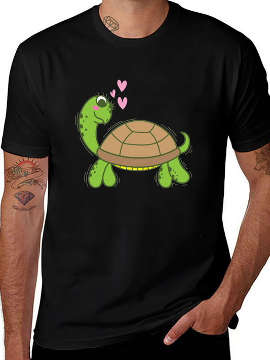 Cute Turtle Graphic Tee - Black Crewneck Shirt
