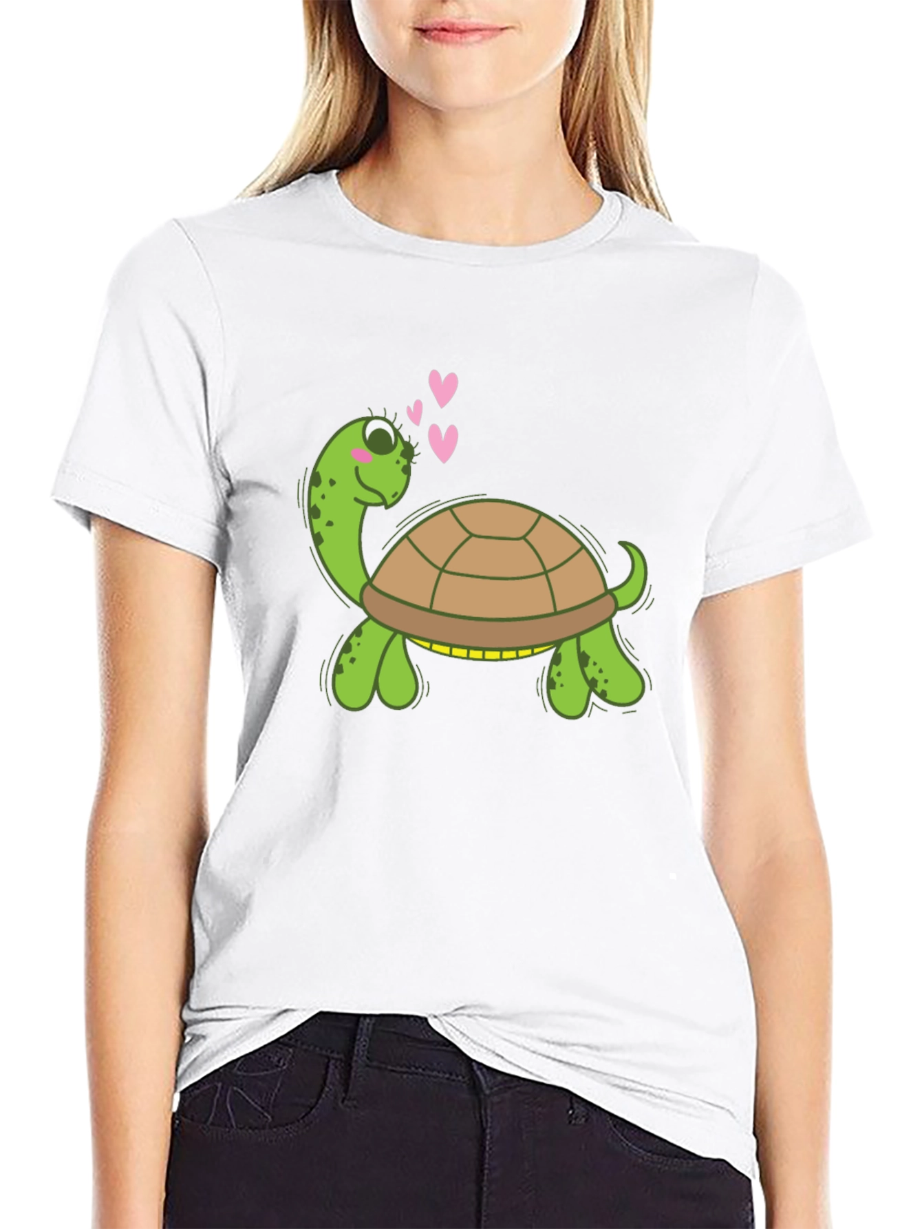 Cute Turtle Graphic Tee - Black Crewneck Shirt