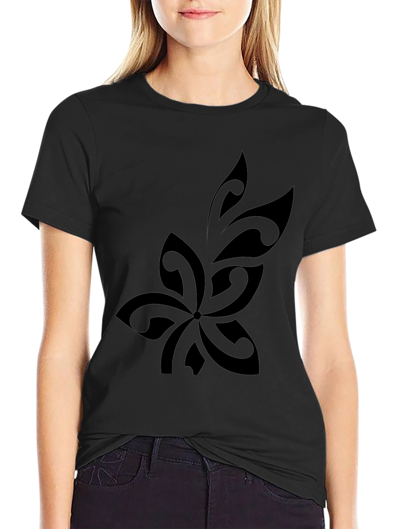 Mens Black Tribal Flower Graphic T-Shirt