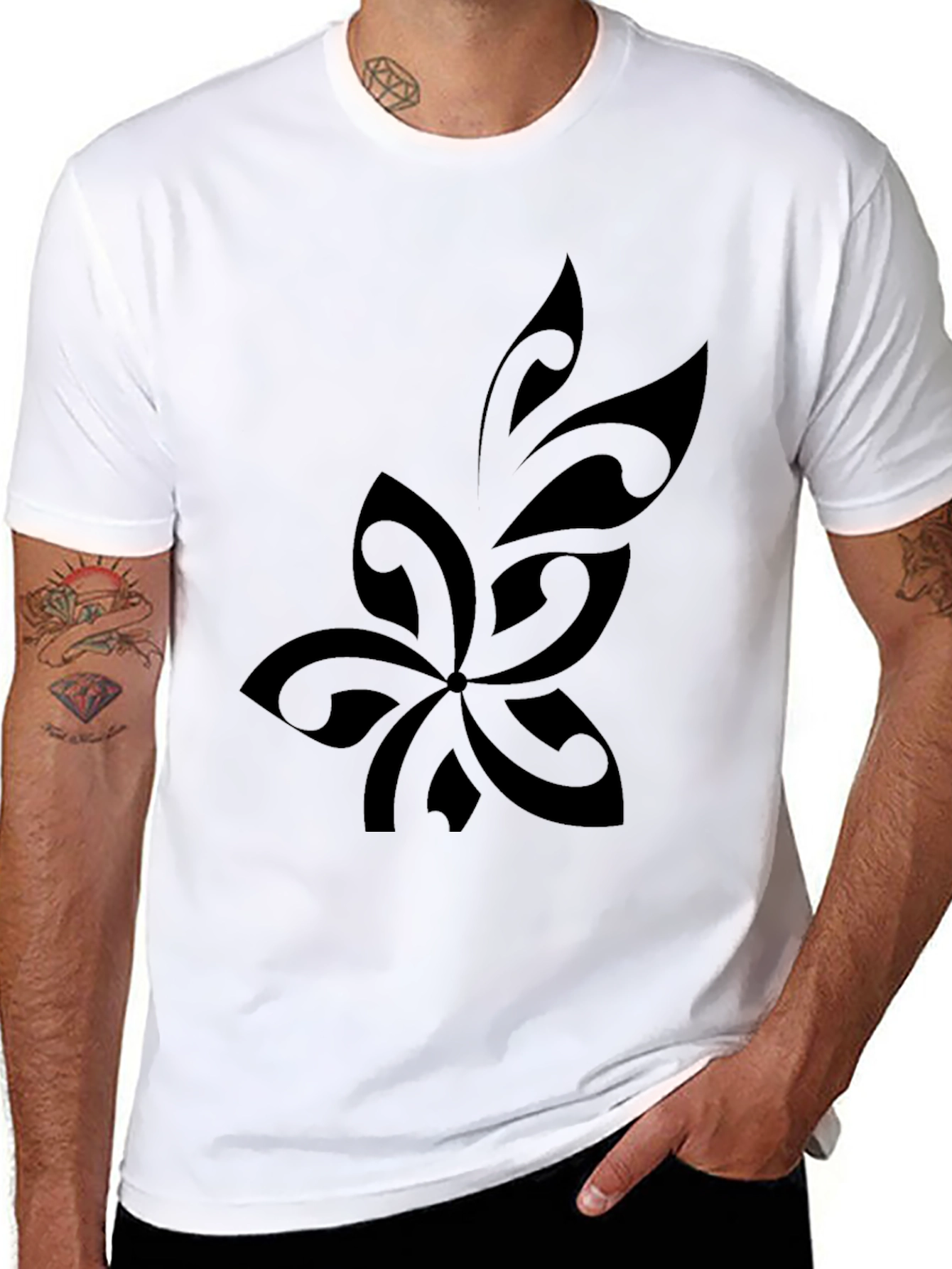 Mens Black Tribal Flower Graphic T-Shirt