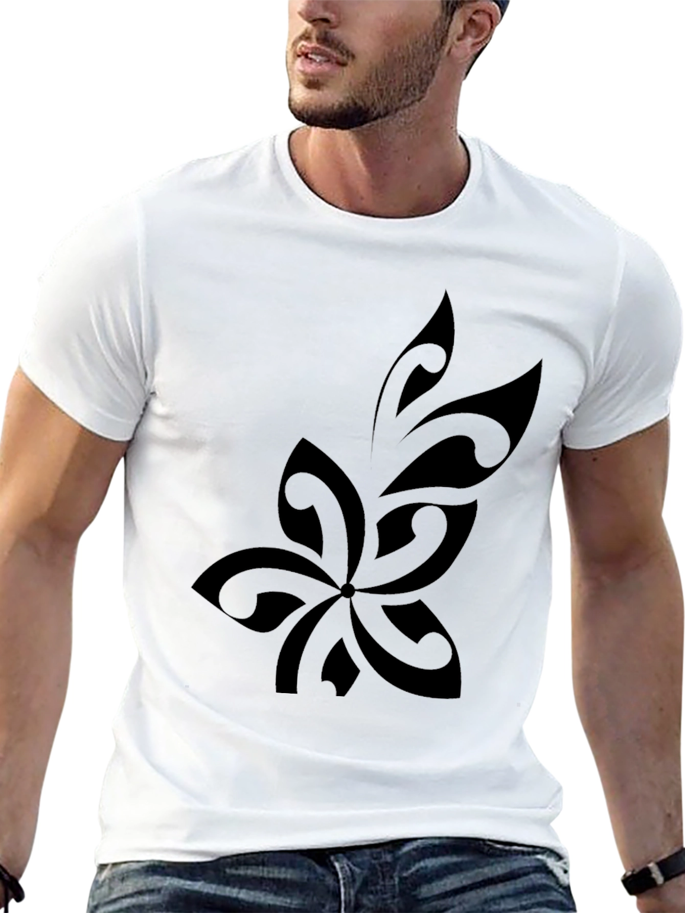 Mens Black Tribal Flower Graphic T-Shirt