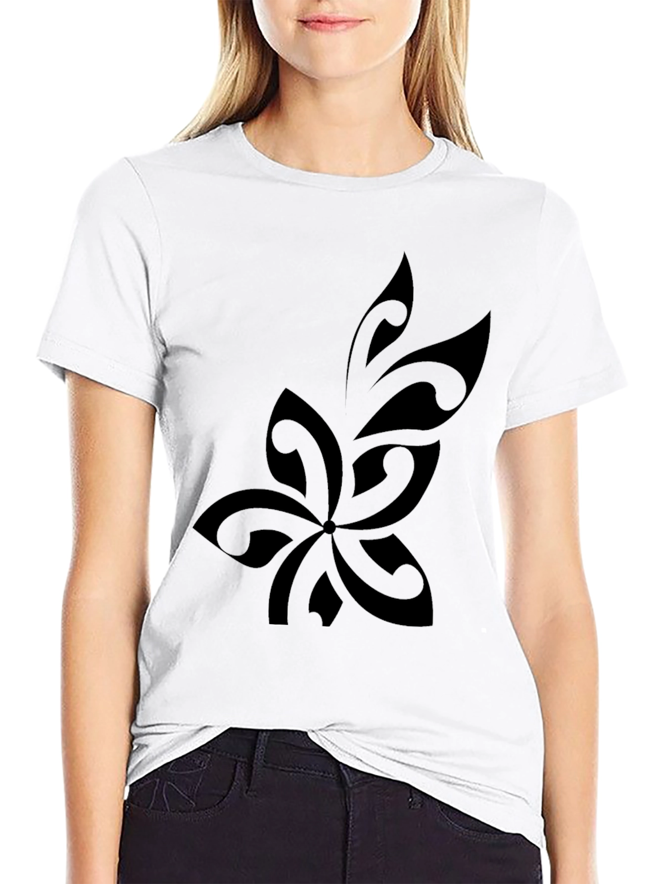 Mens Black Tribal Flower Graphic T-Shirt