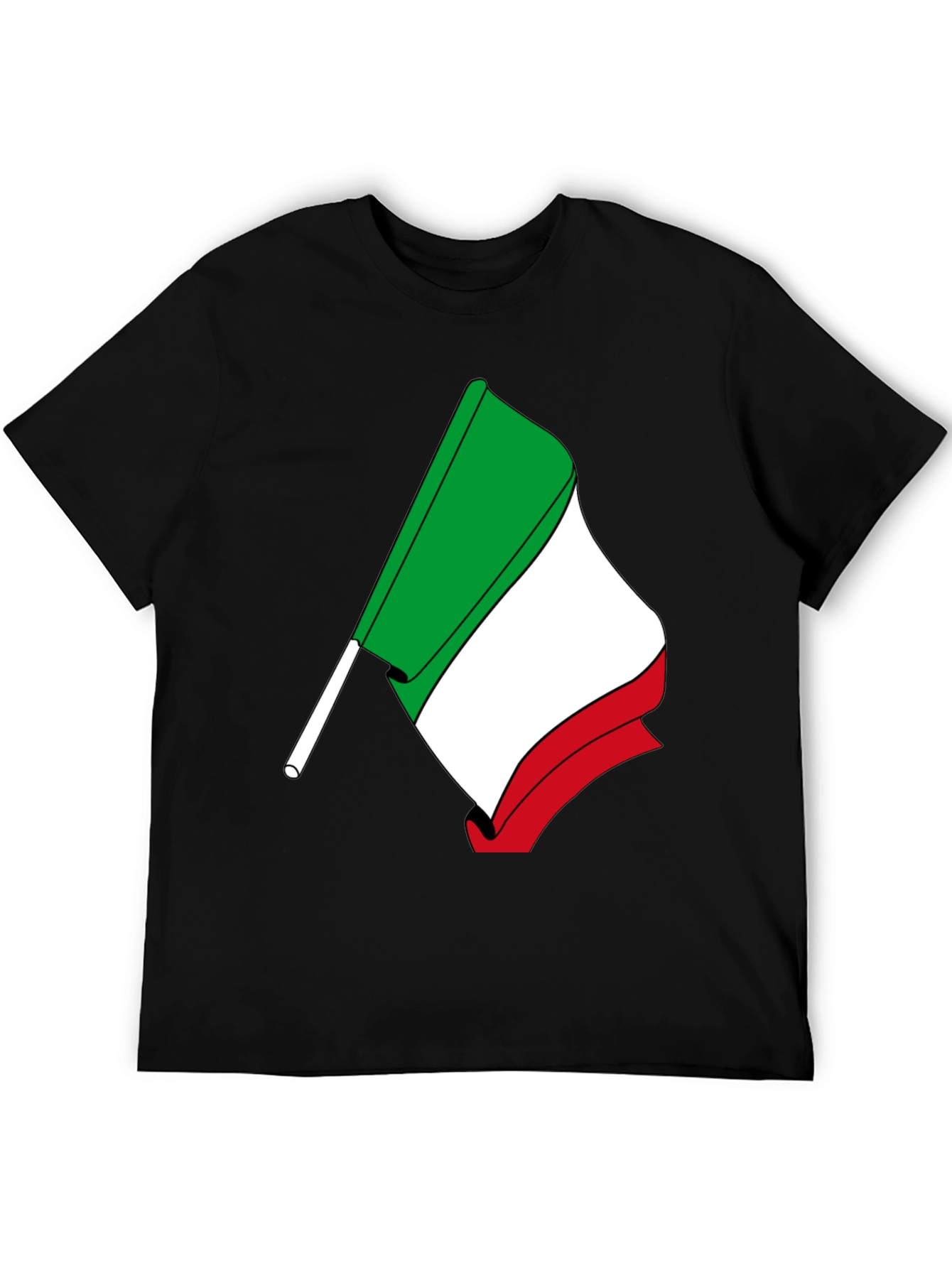 Italian Flag Graphic Tee - Black Cotton T-Shirt