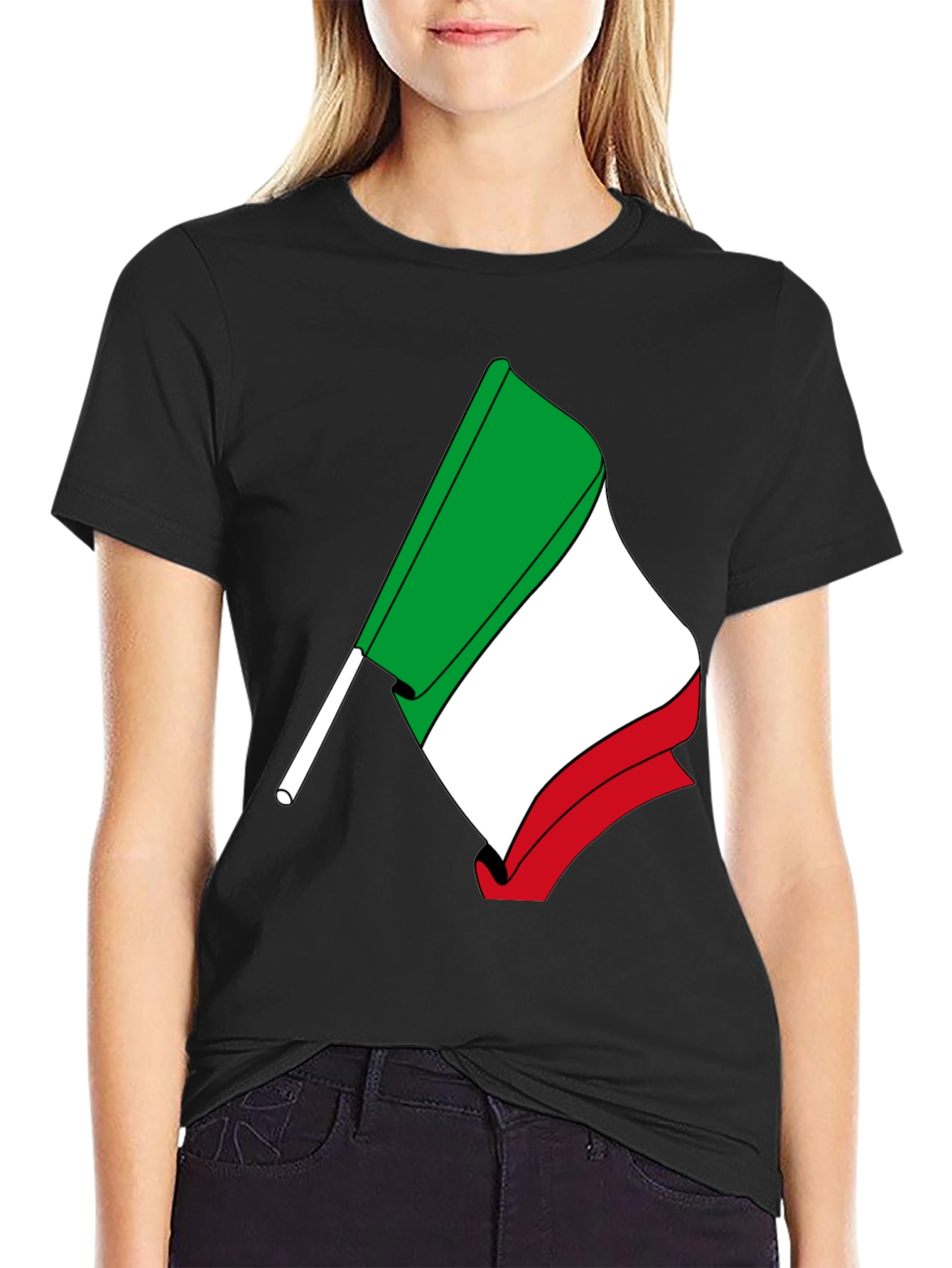 Italian Flag Graphic Tee - Black Cotton T-Shirt