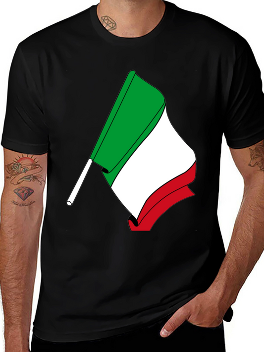 Italian Flag Graphic Tee - Black Cotton T-Shirt