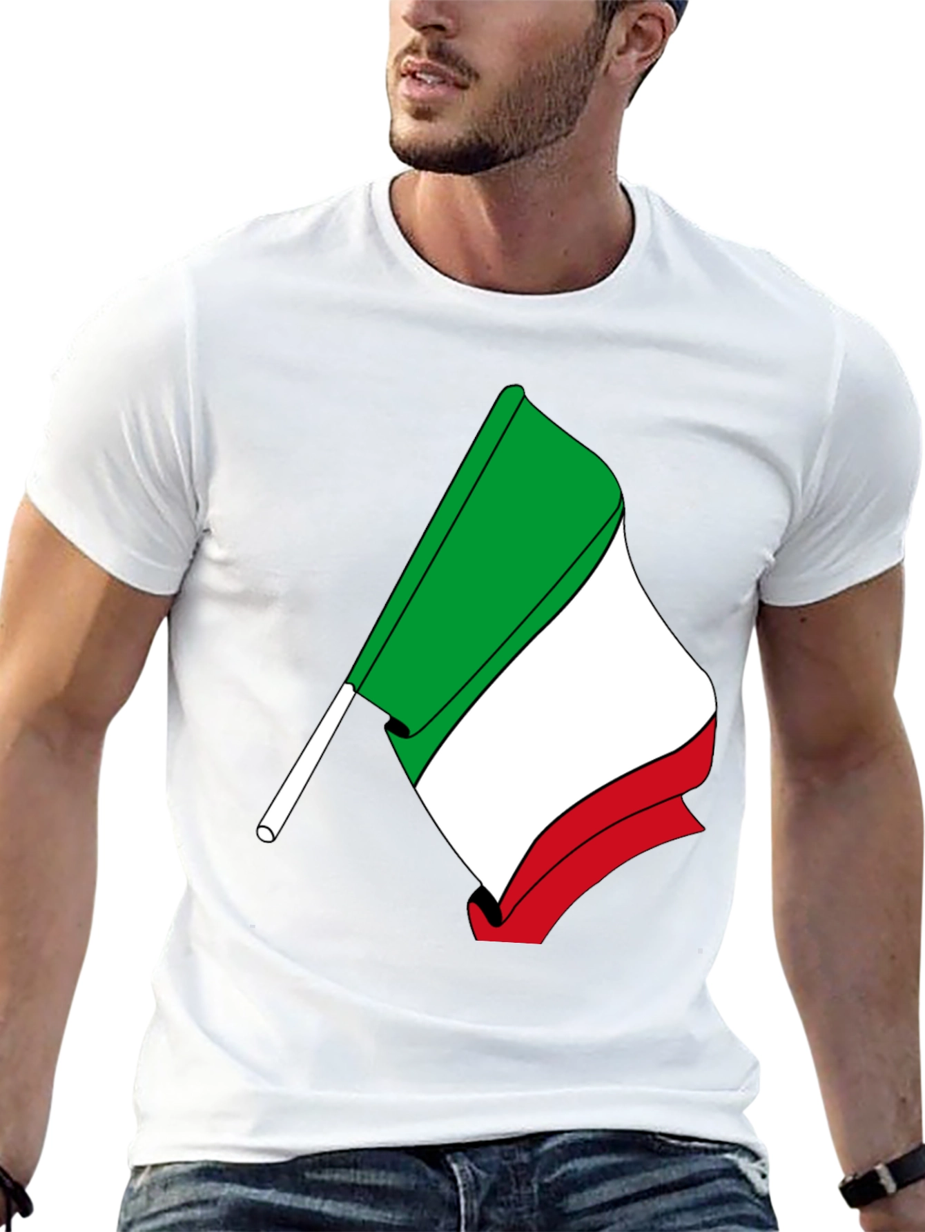 Italian Flag Graphic Tee - Black Cotton T-Shirt