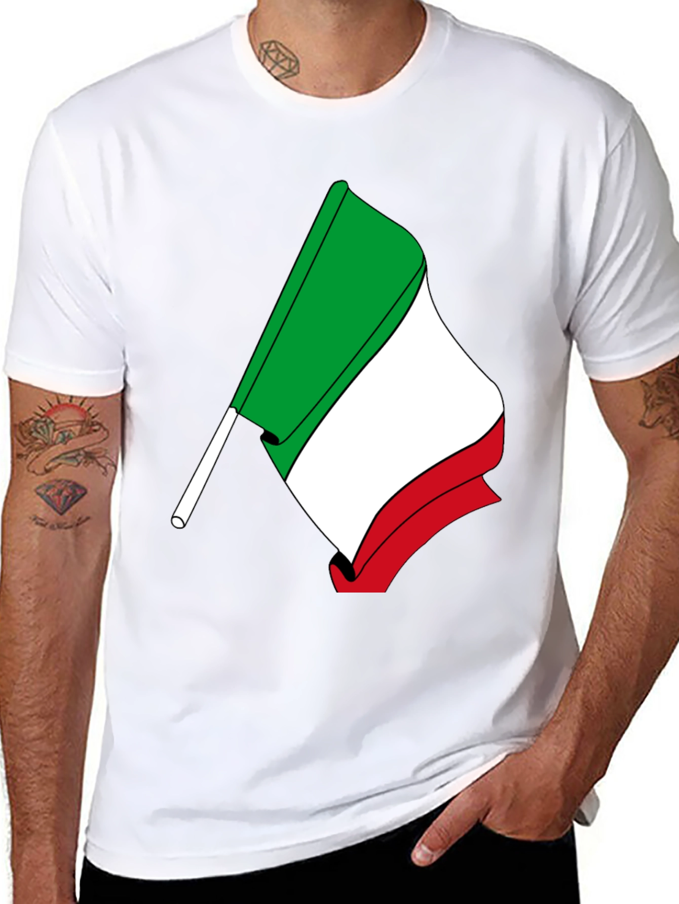 Italian Flag Graphic Tee - Black Cotton T-Shirt