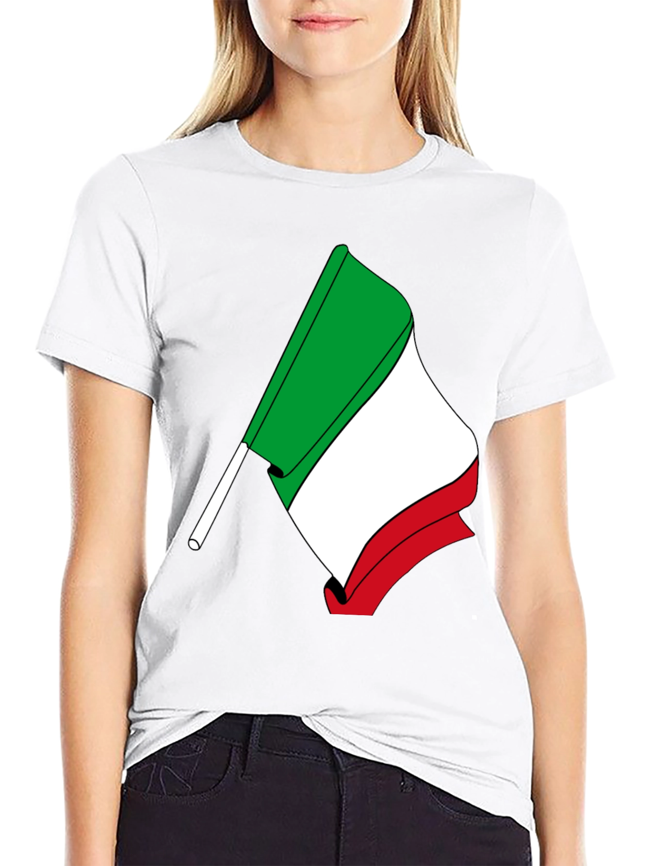 Italian Flag Graphic Tee - Black Cotton T-Shirt