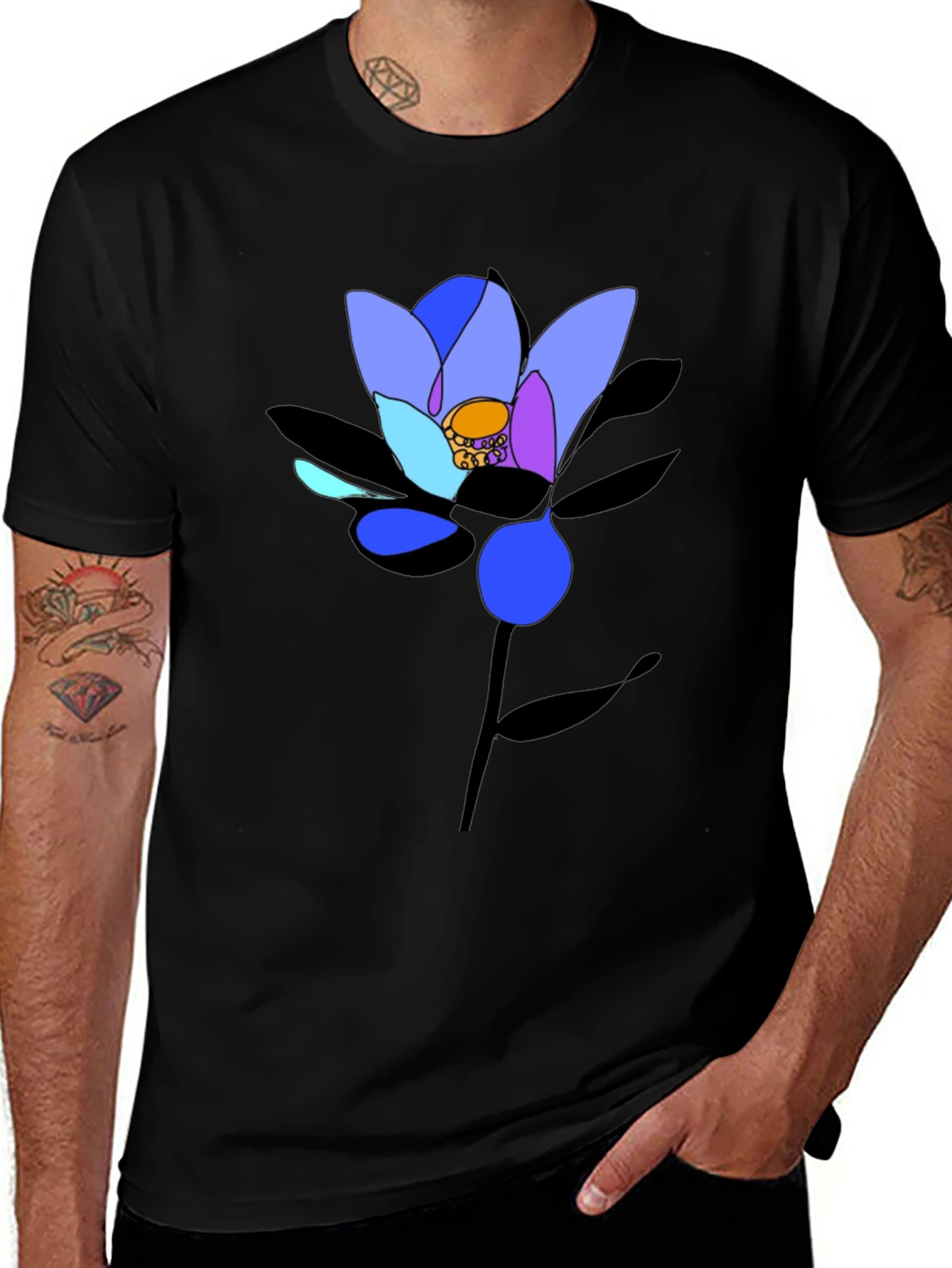 Abstract Floral Graphic Black T-Shirt
