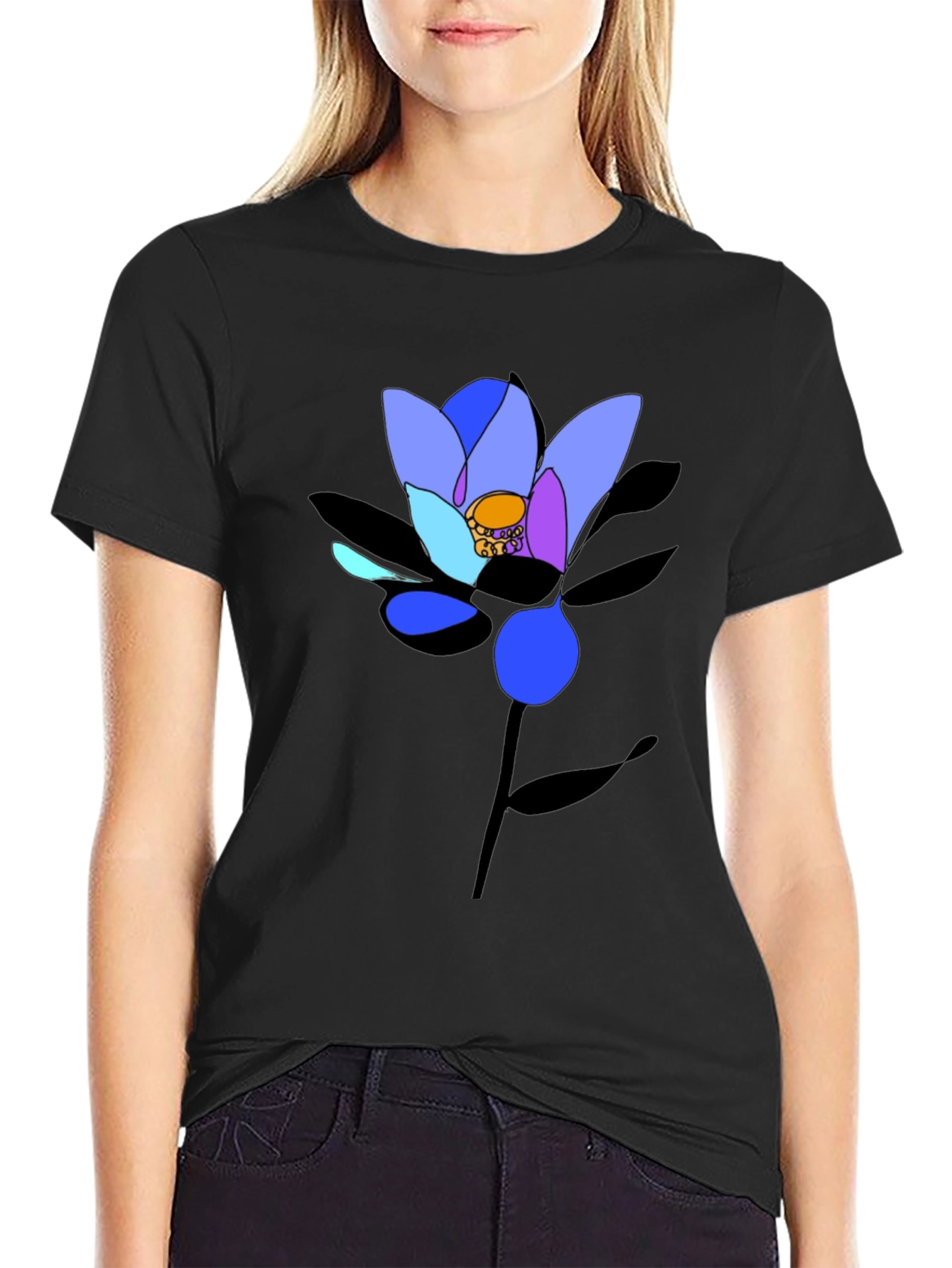Abstract Floral Graphic Black T-Shirt