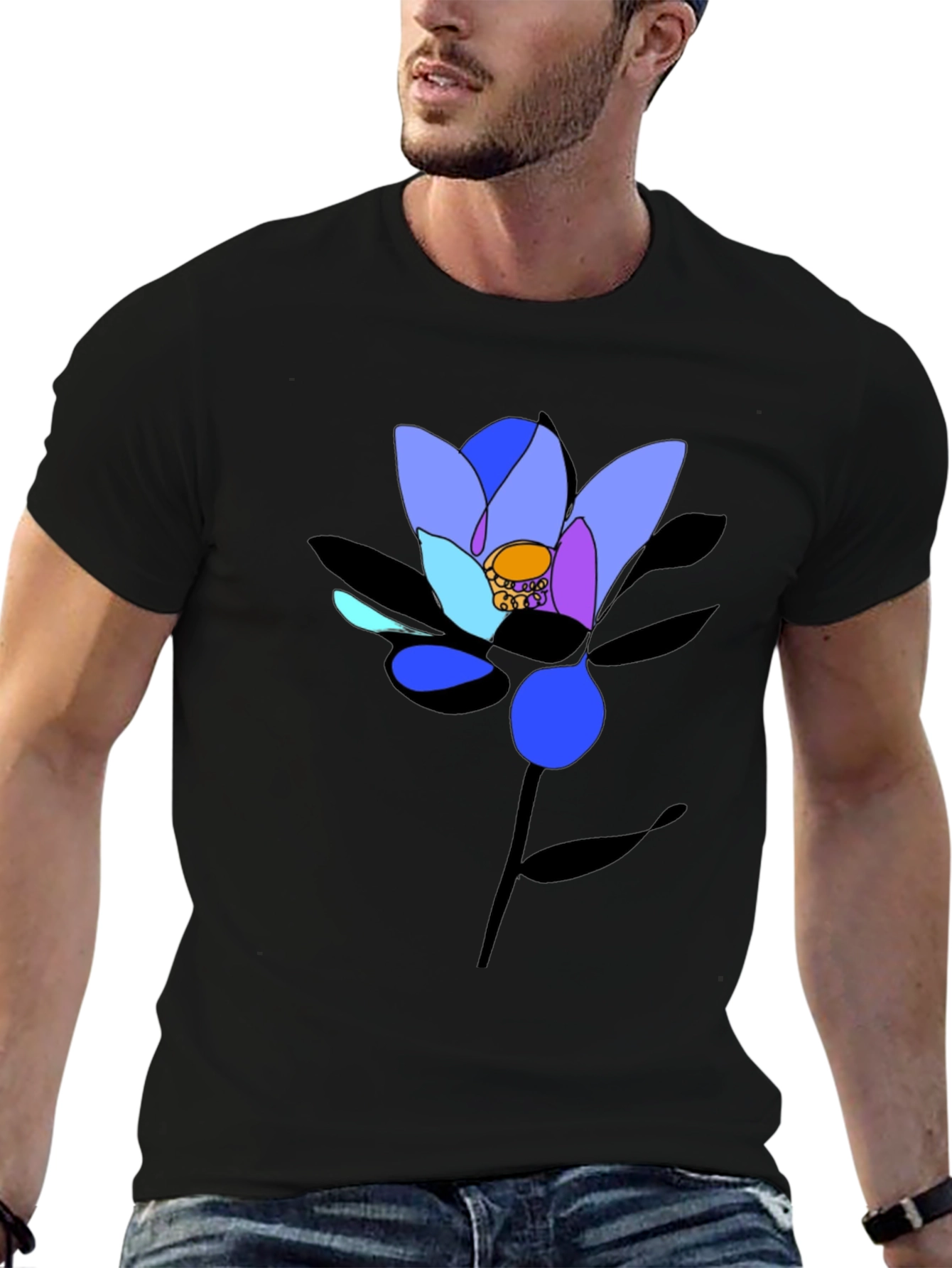 Abstract Floral Graphic Black T-Shirt