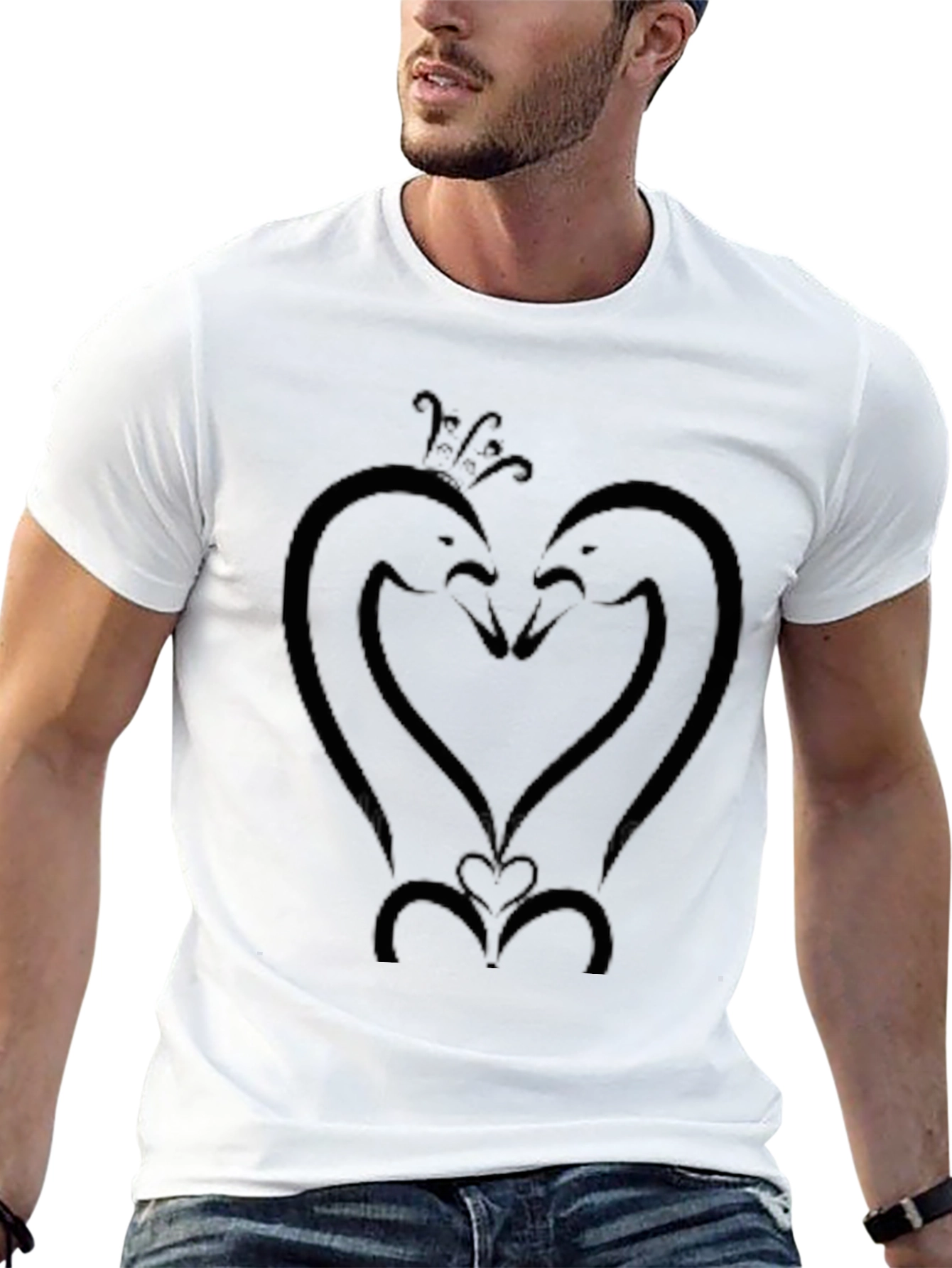 Swans Heart Graphic T-Shirt - Black