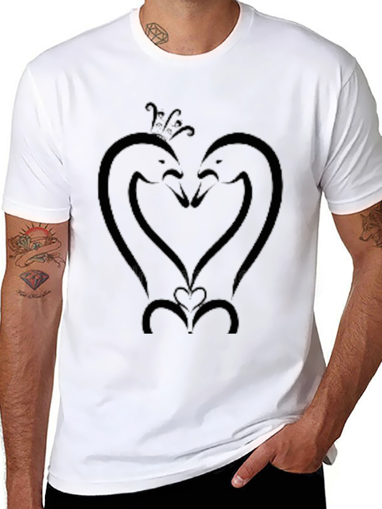 Swans Heart Graphic T-Shirt - Black