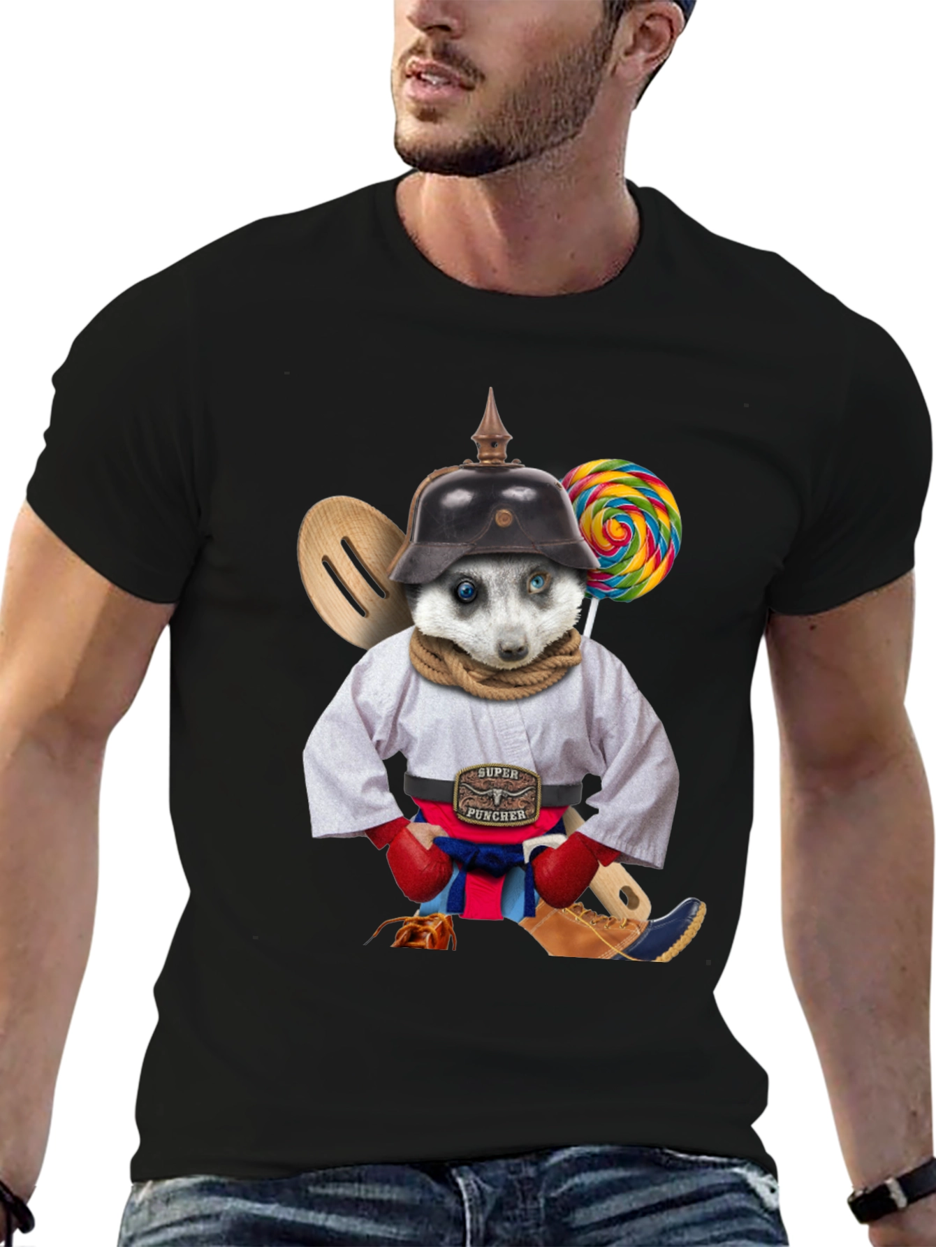 Quirky Animal Graphic T-Shirt - Super Puncher Meerkat