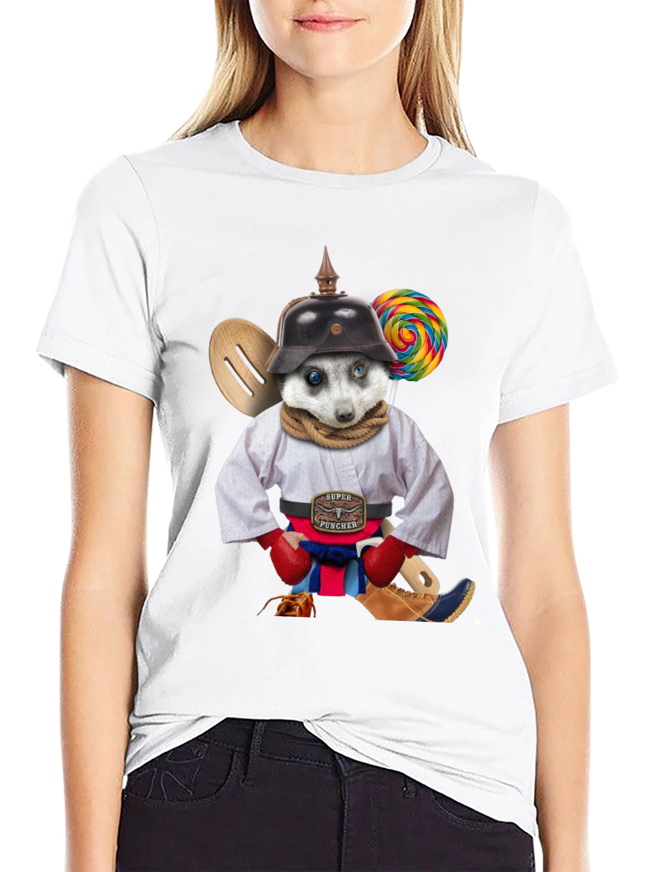 Quirky Animal Graphic T-Shirt - Super Puncher Meerkat