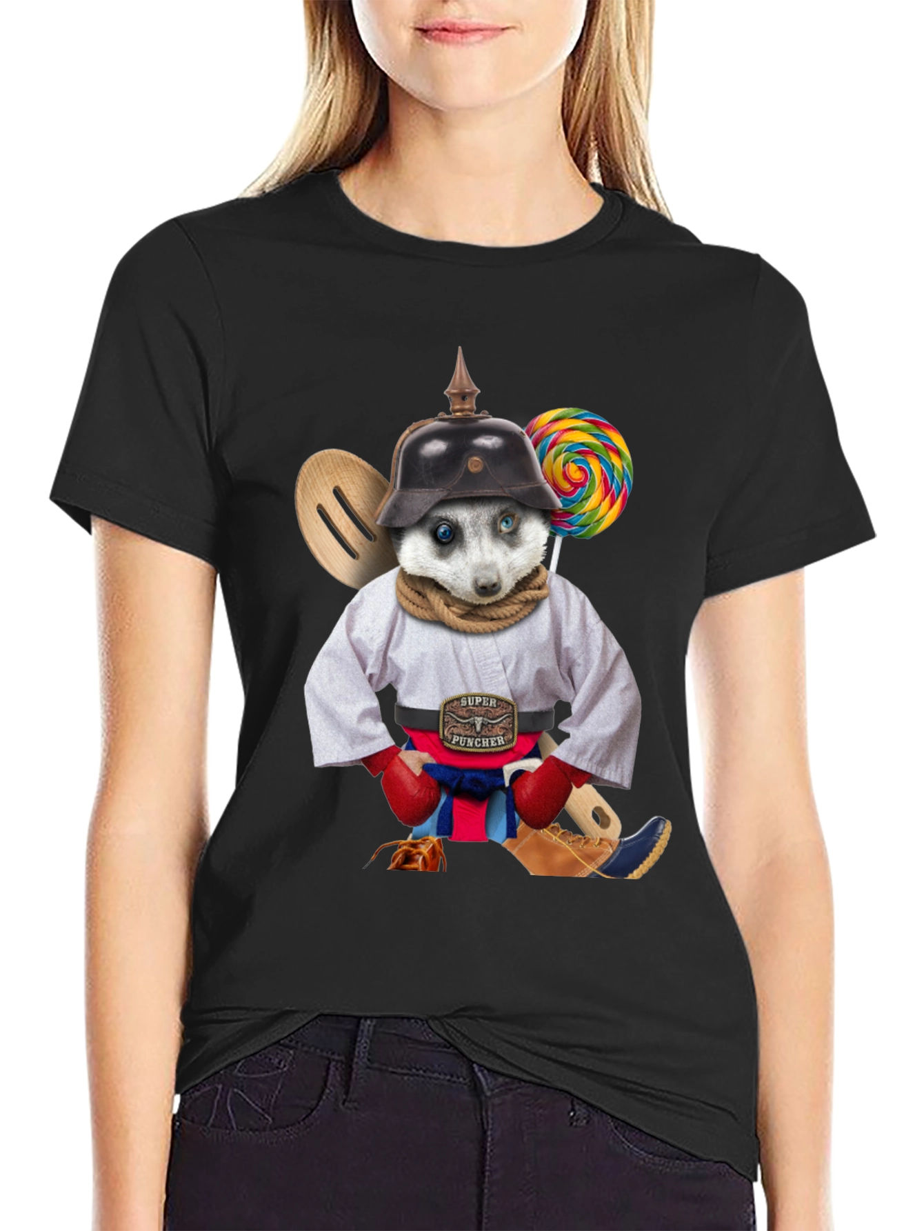 Quirky Animal Graphic T-Shirt - Super Puncher Meerkat