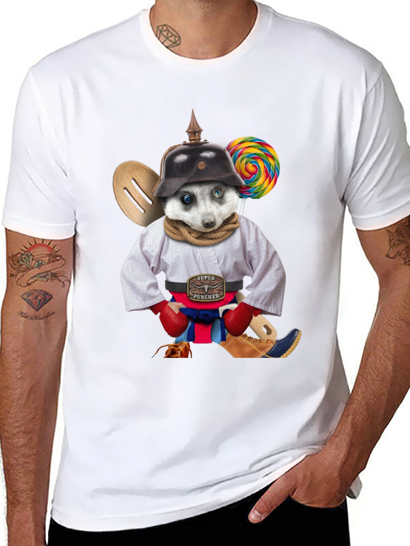 Quirky Animal Graphic T-Shirt - Super Puncher Meerkat