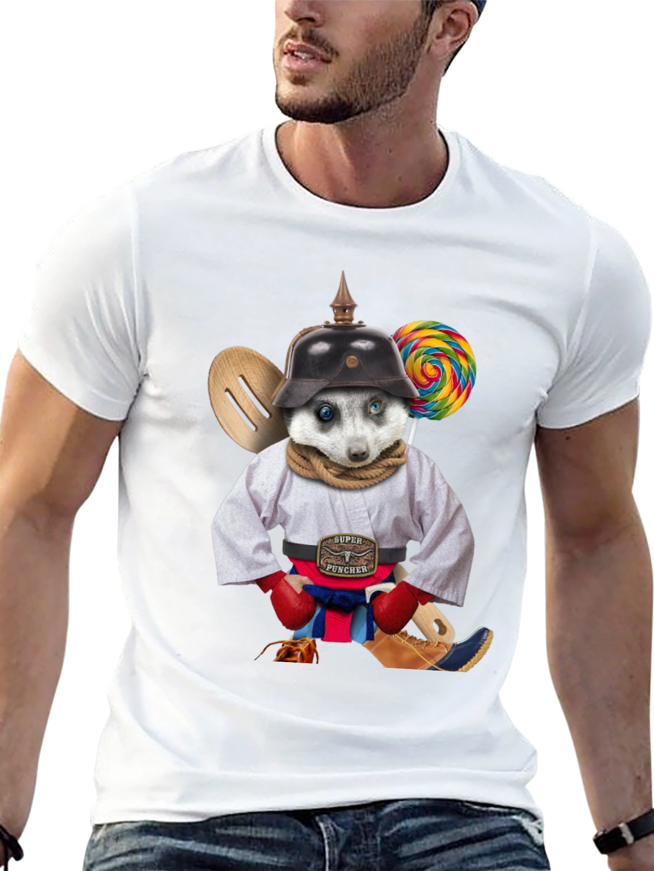 Quirky Animal Graphic T-Shirt - Super Puncher Meerkat
