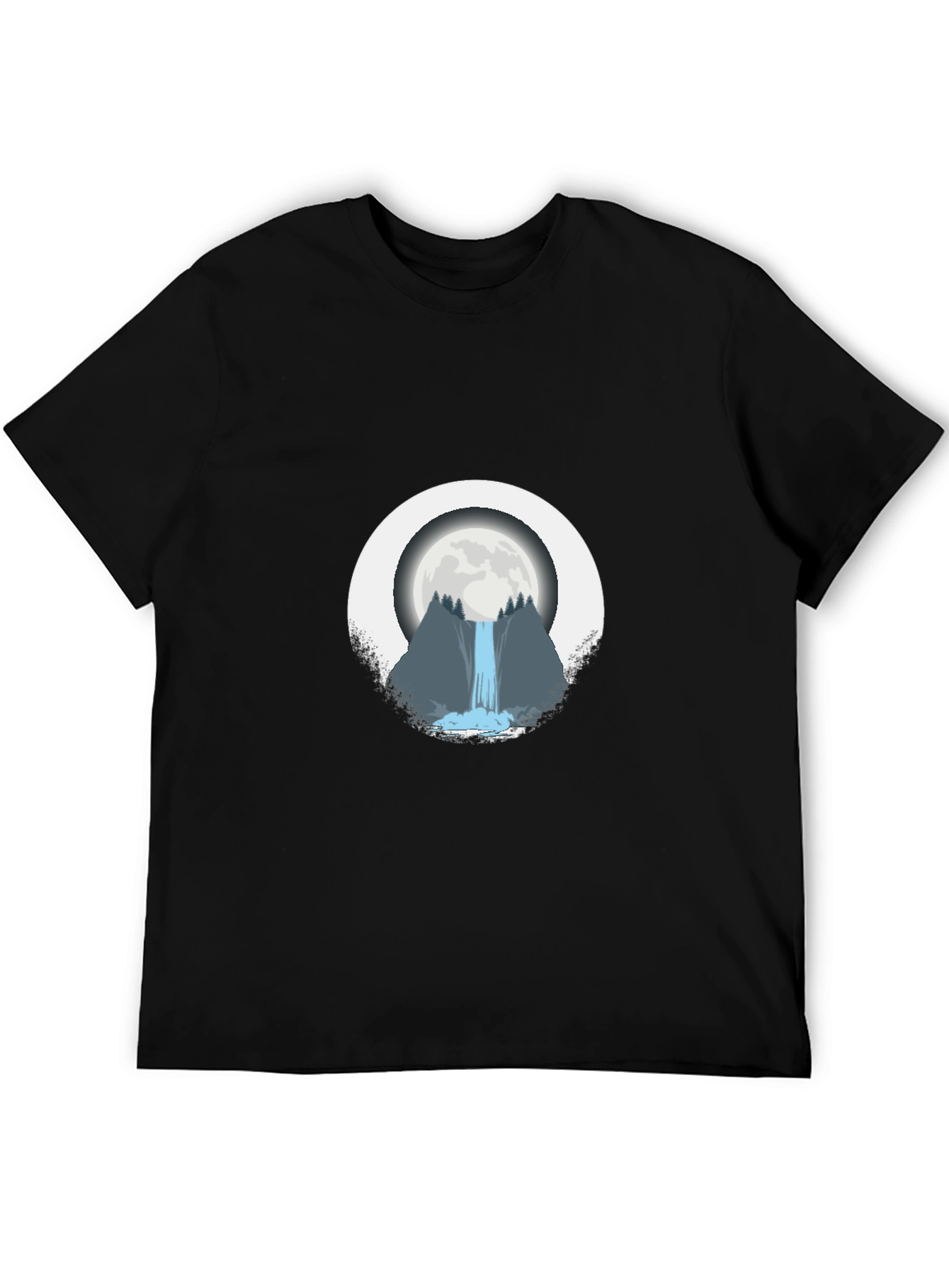 Moonlit Waterfall Graphic Tee - Black