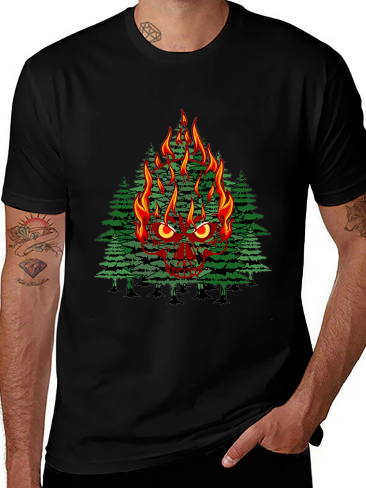 Flaming Skull Tree Graphic Tee - Mens Black T-Shirt