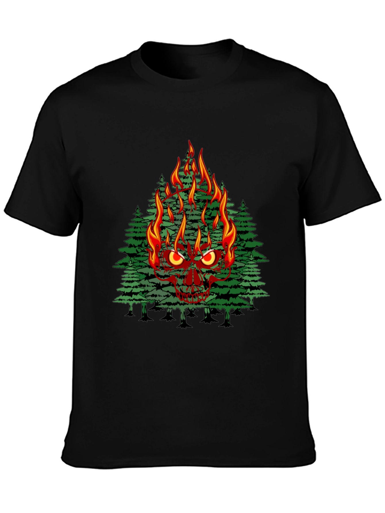 Flaming Skull Tree Graphic Tee - Mens Black T-Shirt