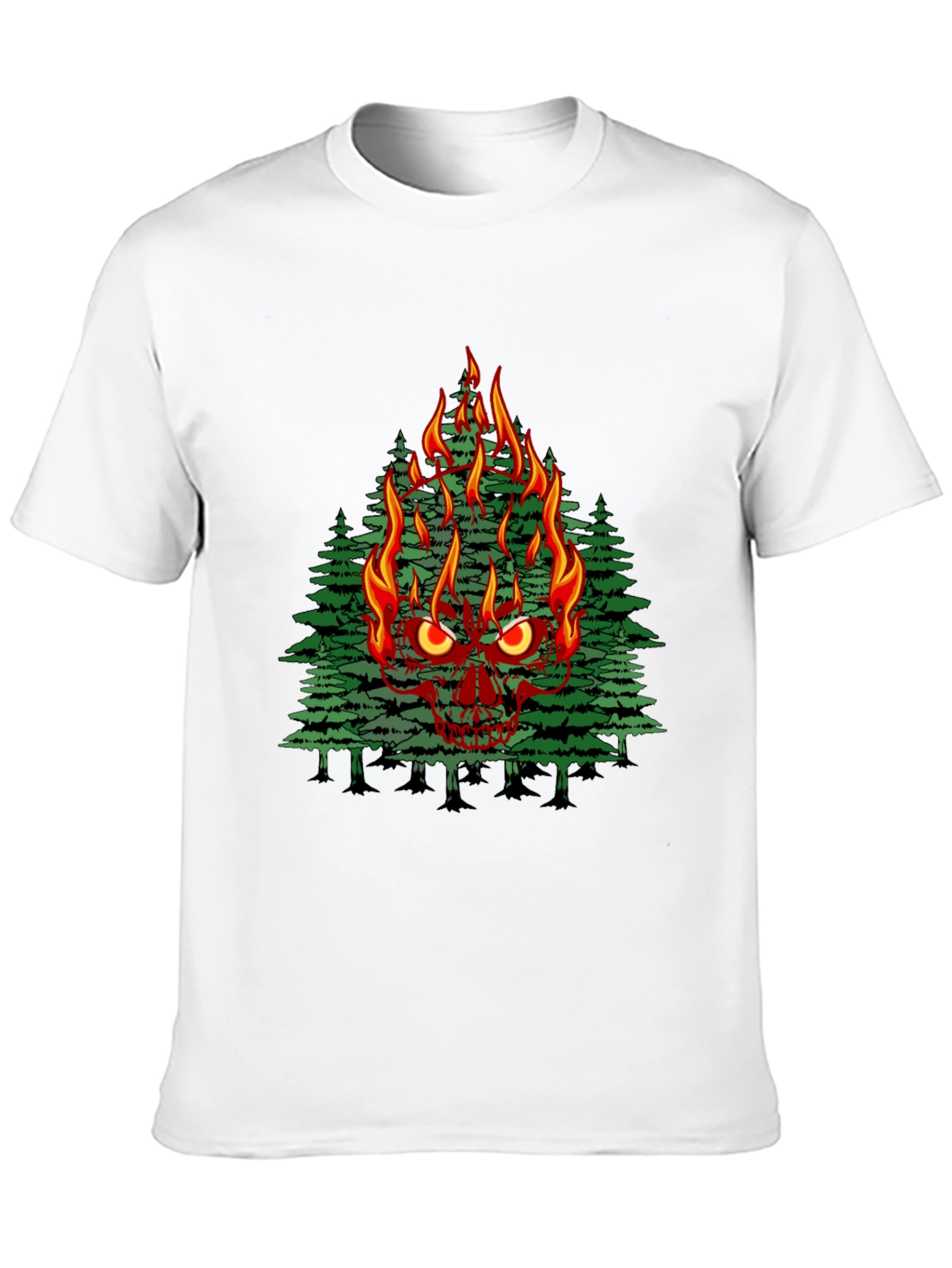 Flaming Skull Tree Graphic Tee - Mens Black T-Shirt