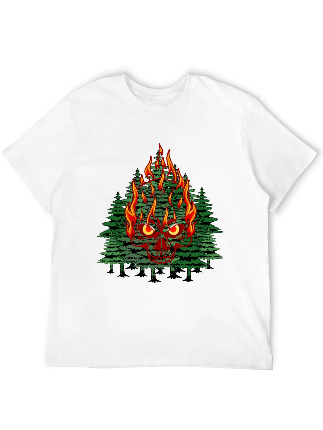 Flaming Skull Tree Graphic Tee - Mens Black T-Shirt