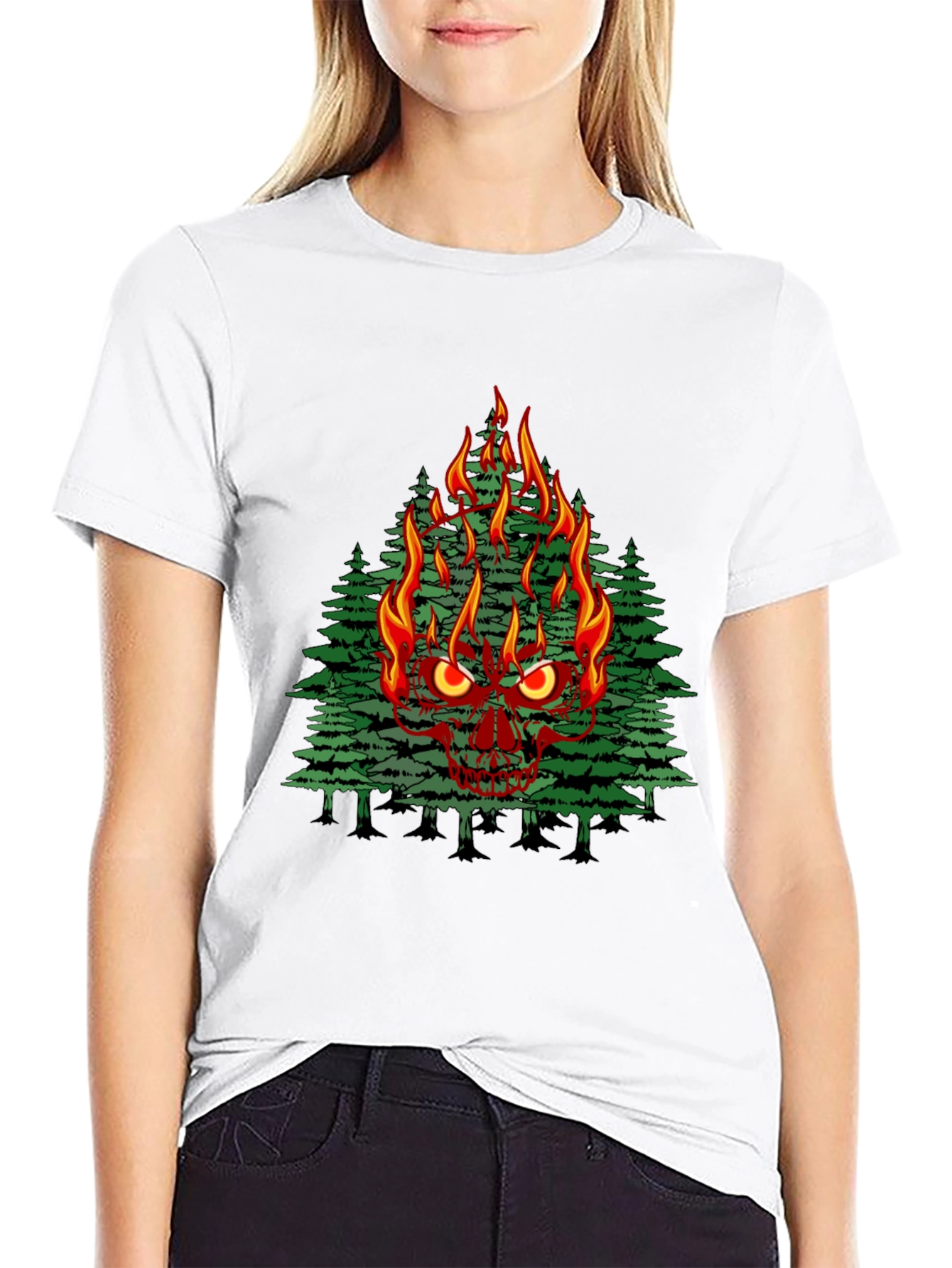 Flaming Skull Tree Graphic Tee - Mens Black T-Shirt