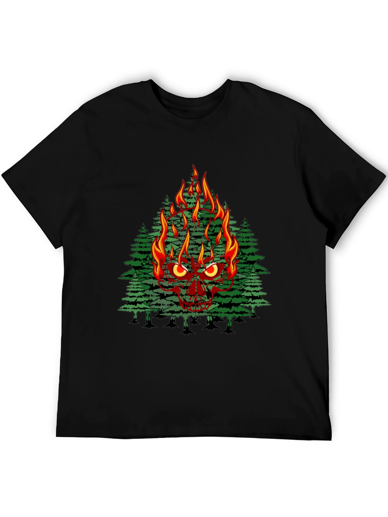Flaming Skull Tree Graphic Tee - Mens Black T-Shirt