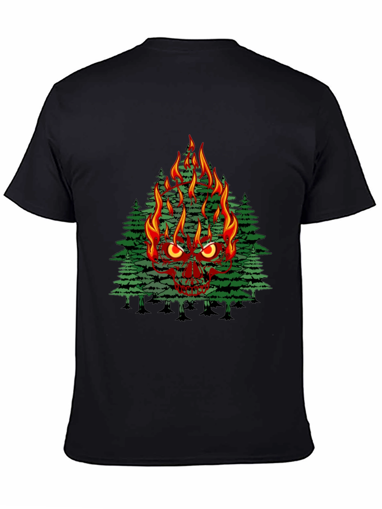 Flaming Skull Tree Graphic Tee - Mens Black T-Shirt