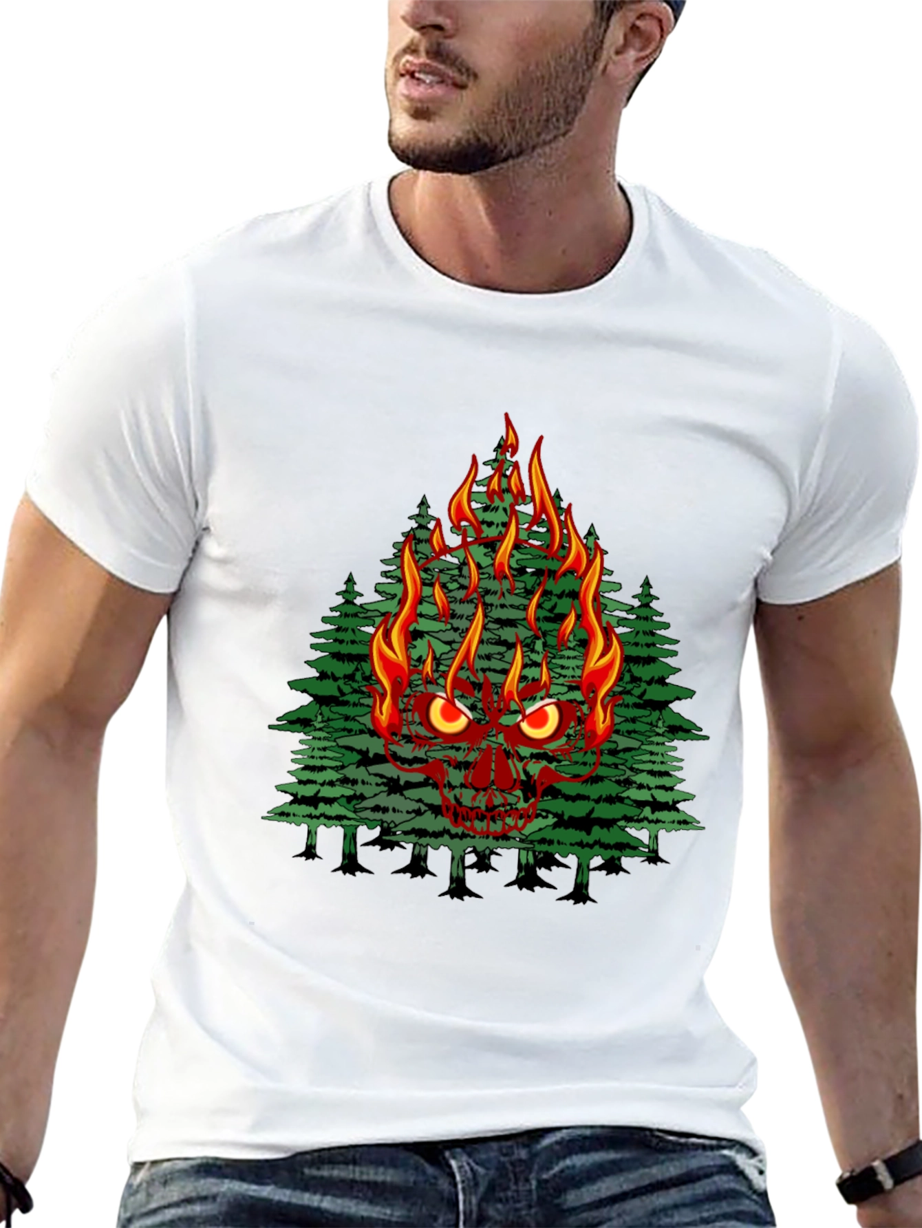 Flaming Skull Tree Graphic Tee - Mens Black T-Shirt