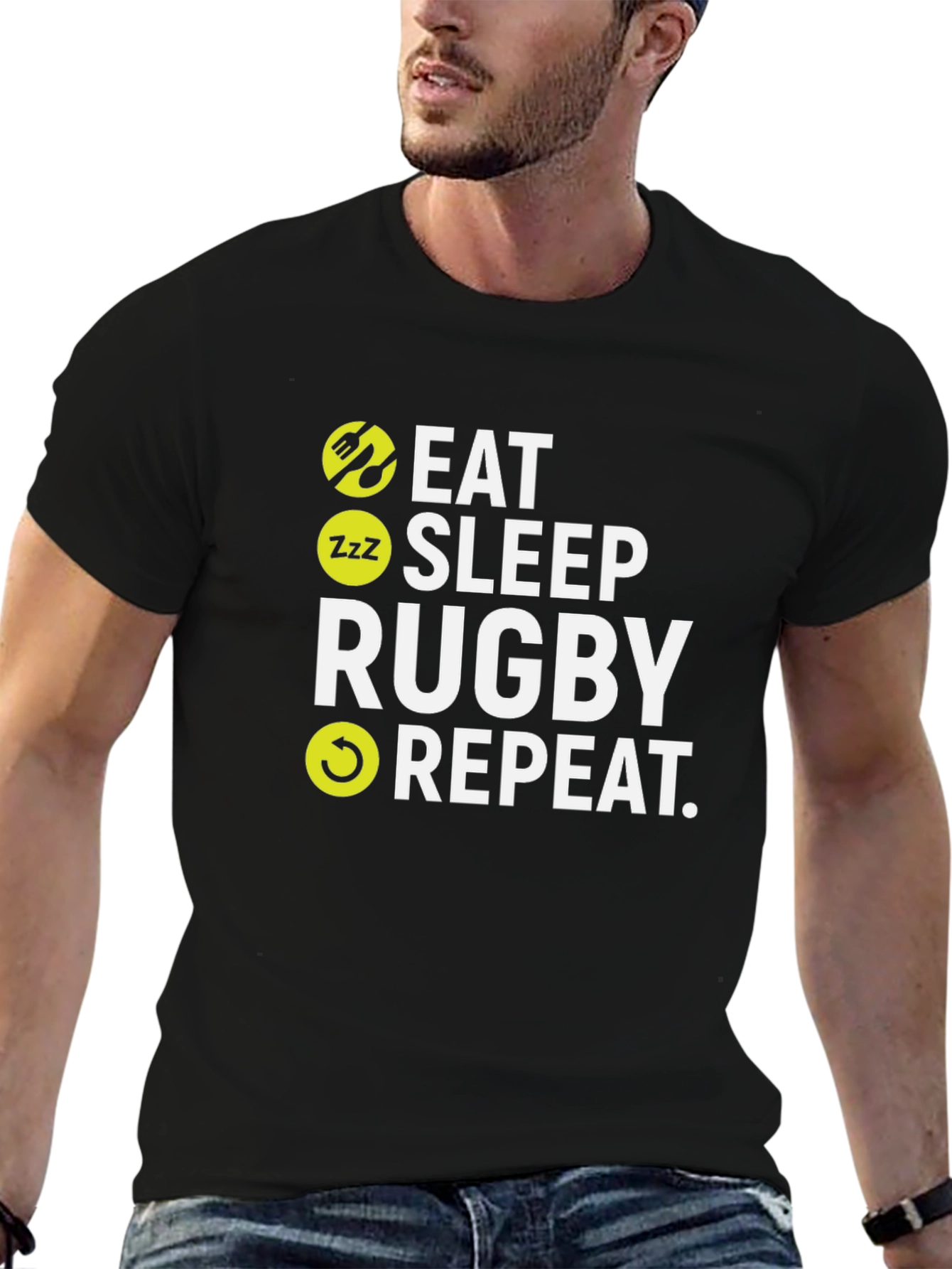 Eat Sleep Rugby Repeat Black T-Shirt