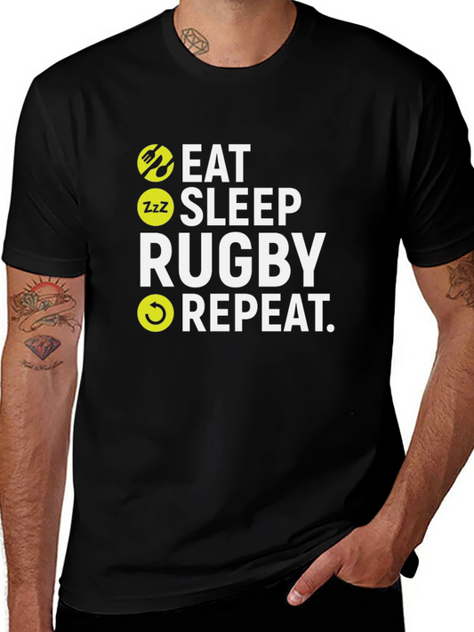 Eat Sleep Rugby Repeat Black T-Shirt