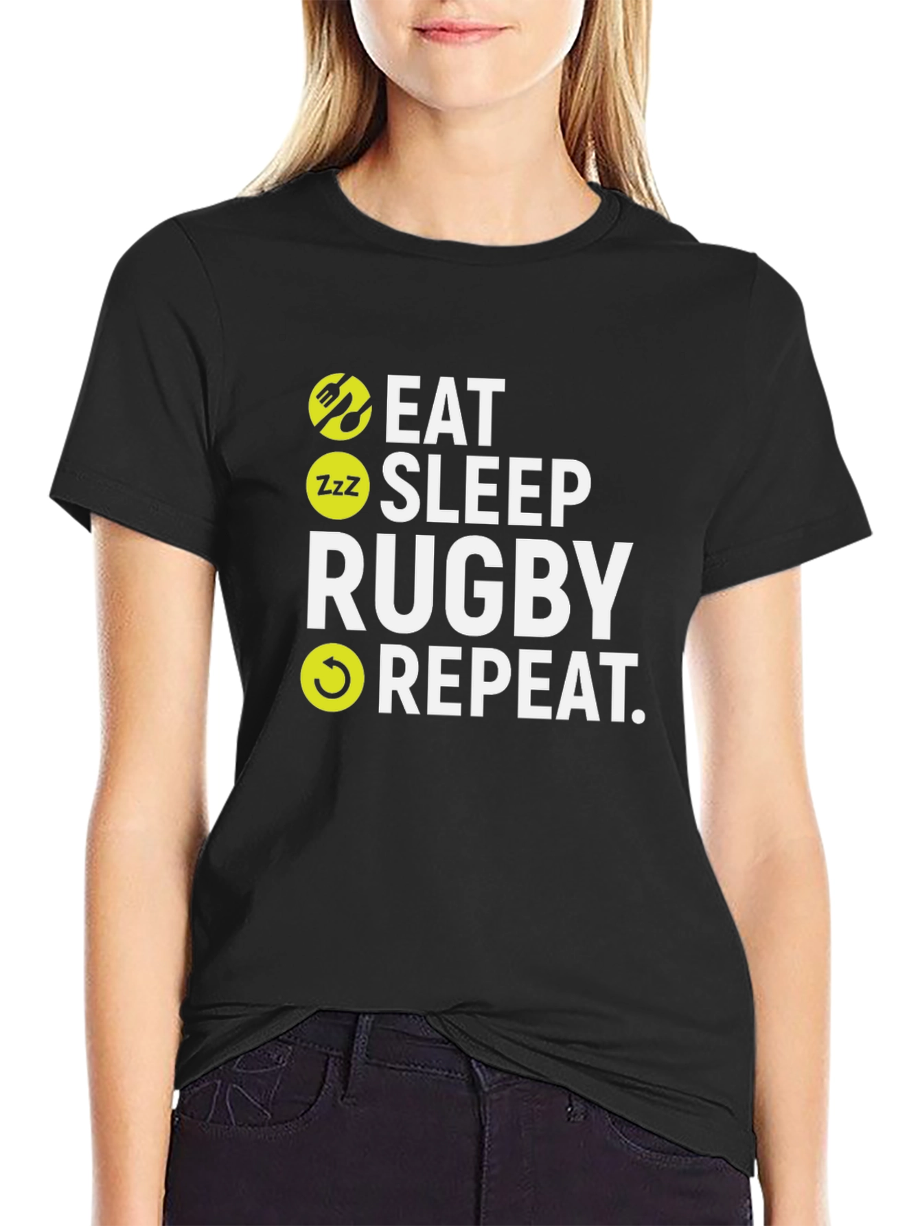 Eat Sleep Rugby Repeat Black T-Shirt