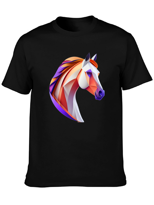 Geometric Horse Graphic Tee - Stylish Mens Black T-Shirt