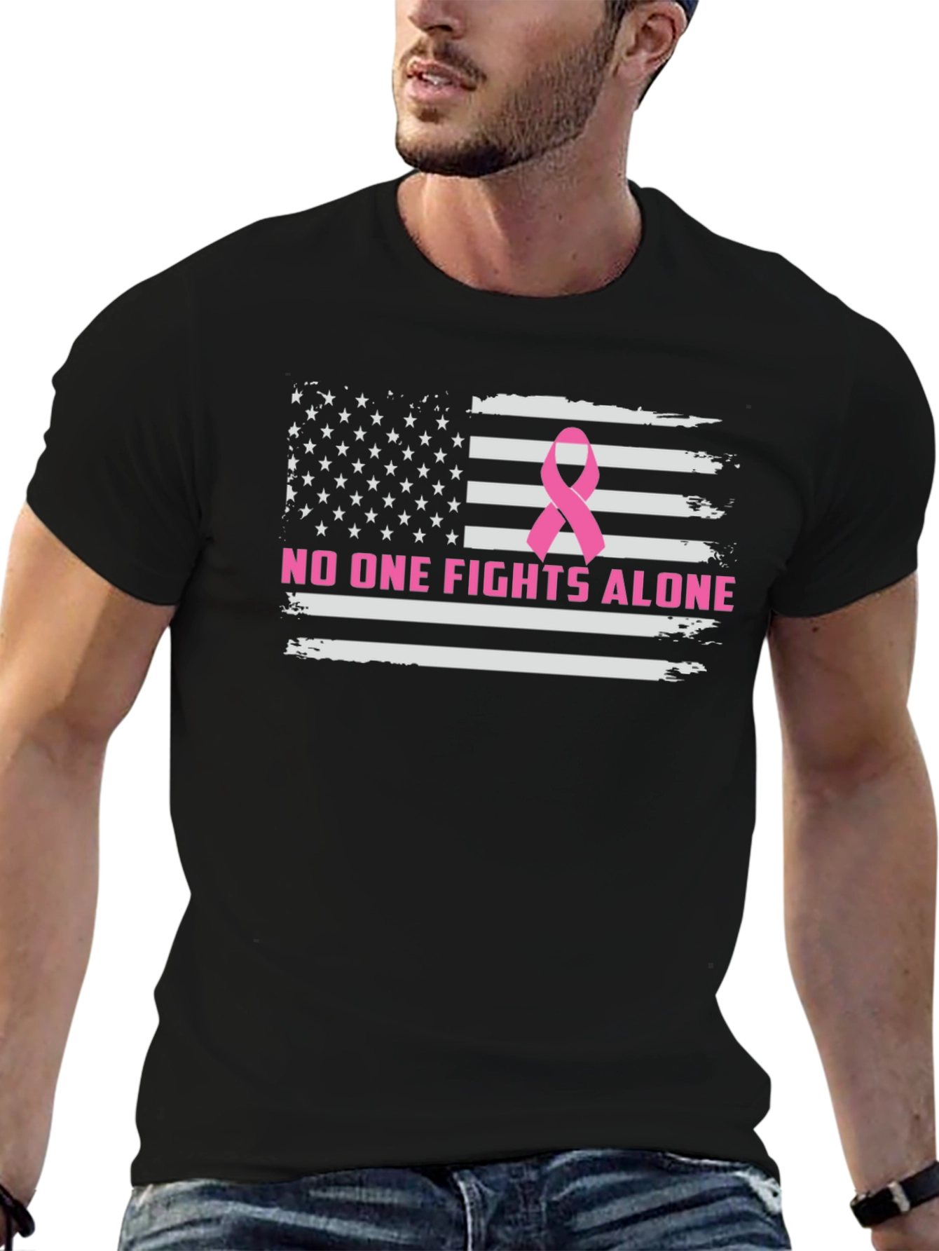Breast Cancer Awareness US Flag T-Shirt