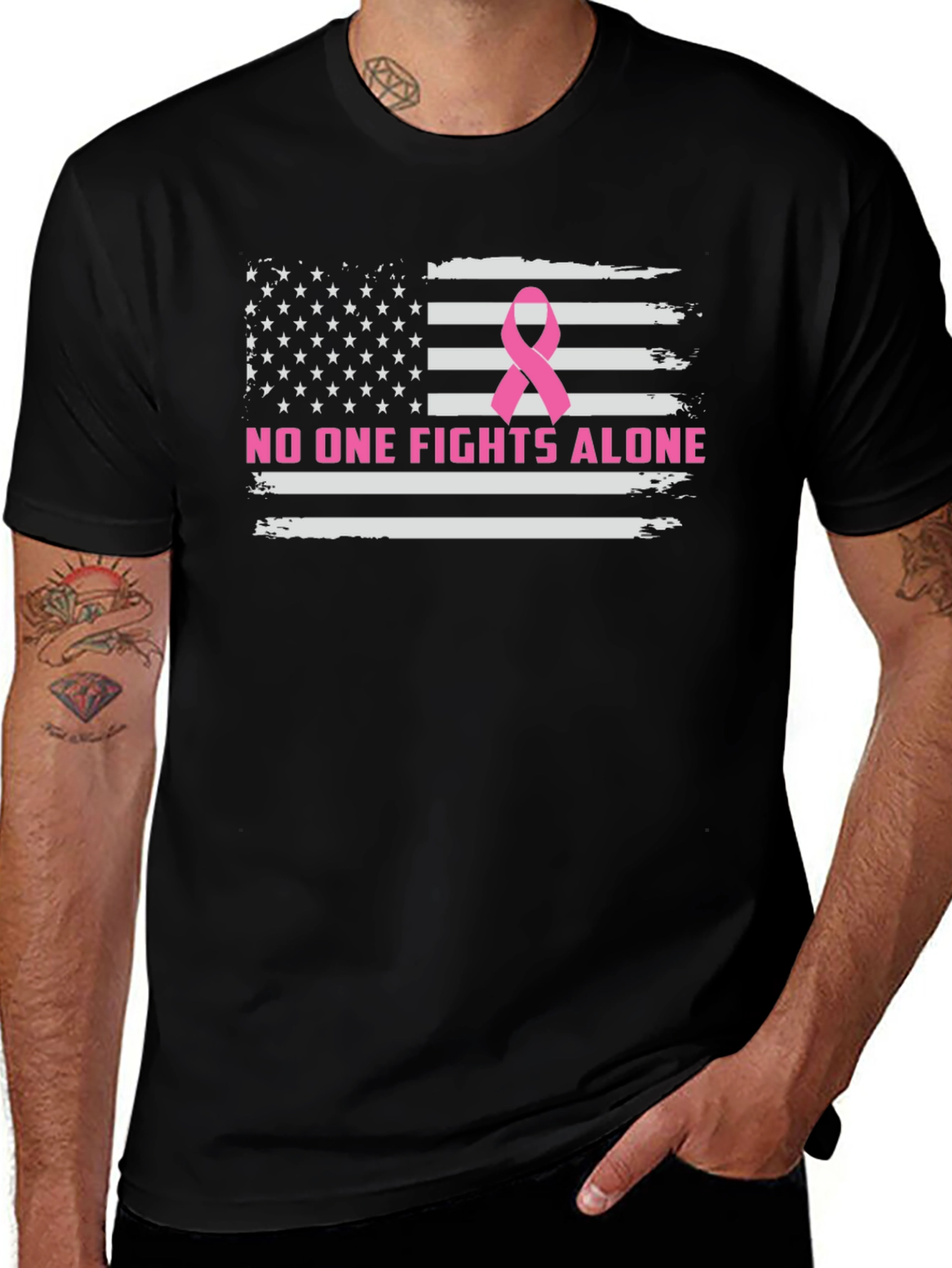 Breast Cancer Awareness US Flag T-Shirt