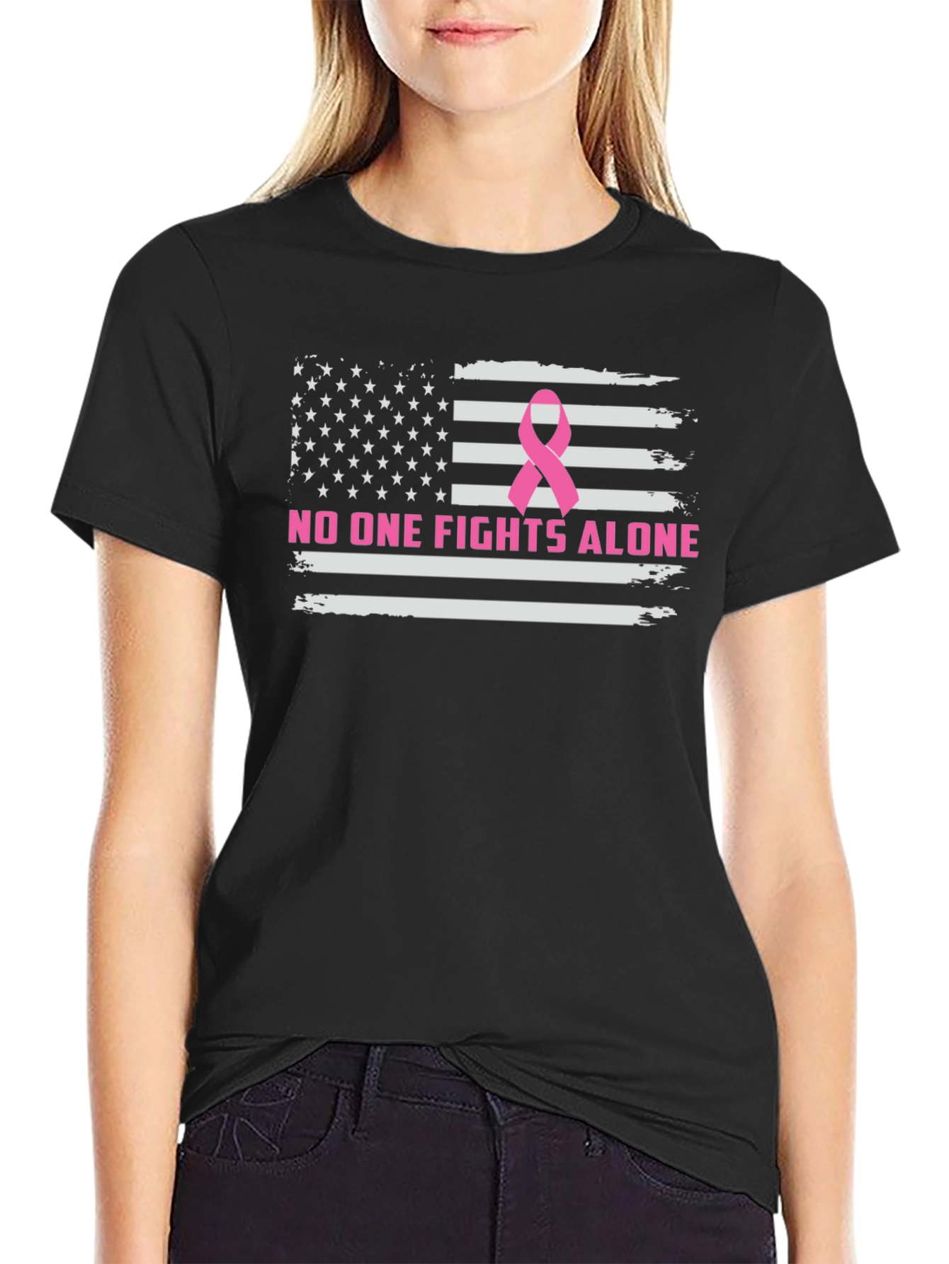 Breast Cancer Awareness US Flag T-Shirt