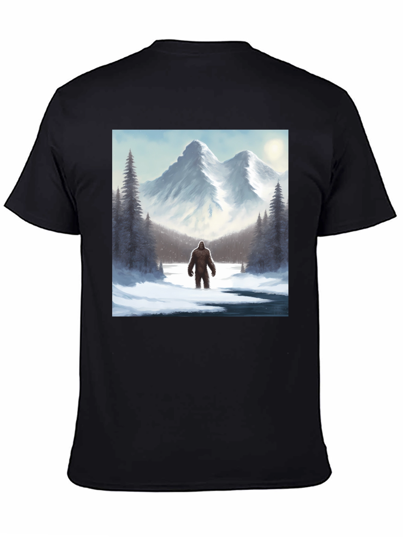 Bigfoot Winter Scene Black T-Shirt