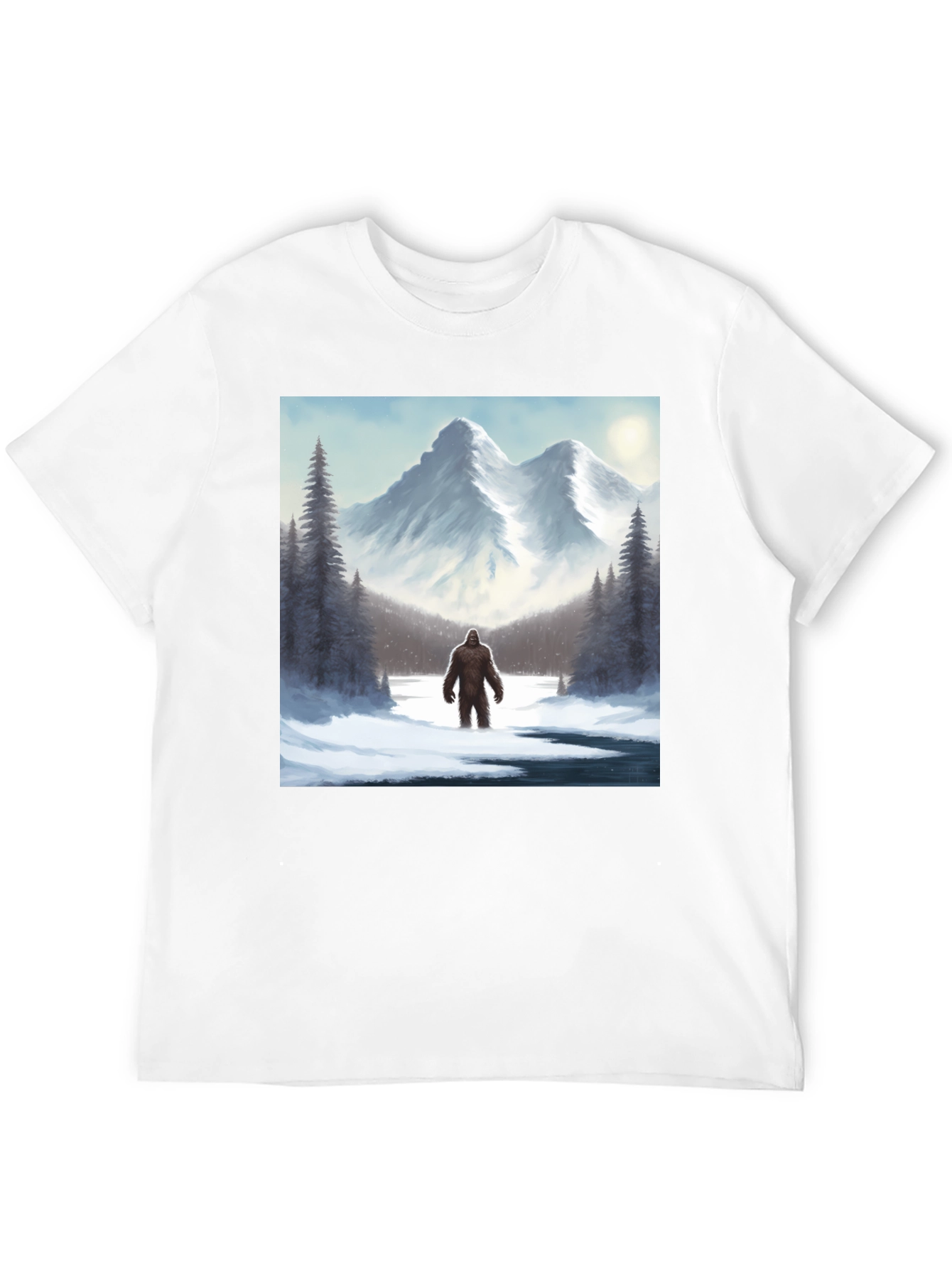 Bigfoot Winter Scene Black T-Shirt