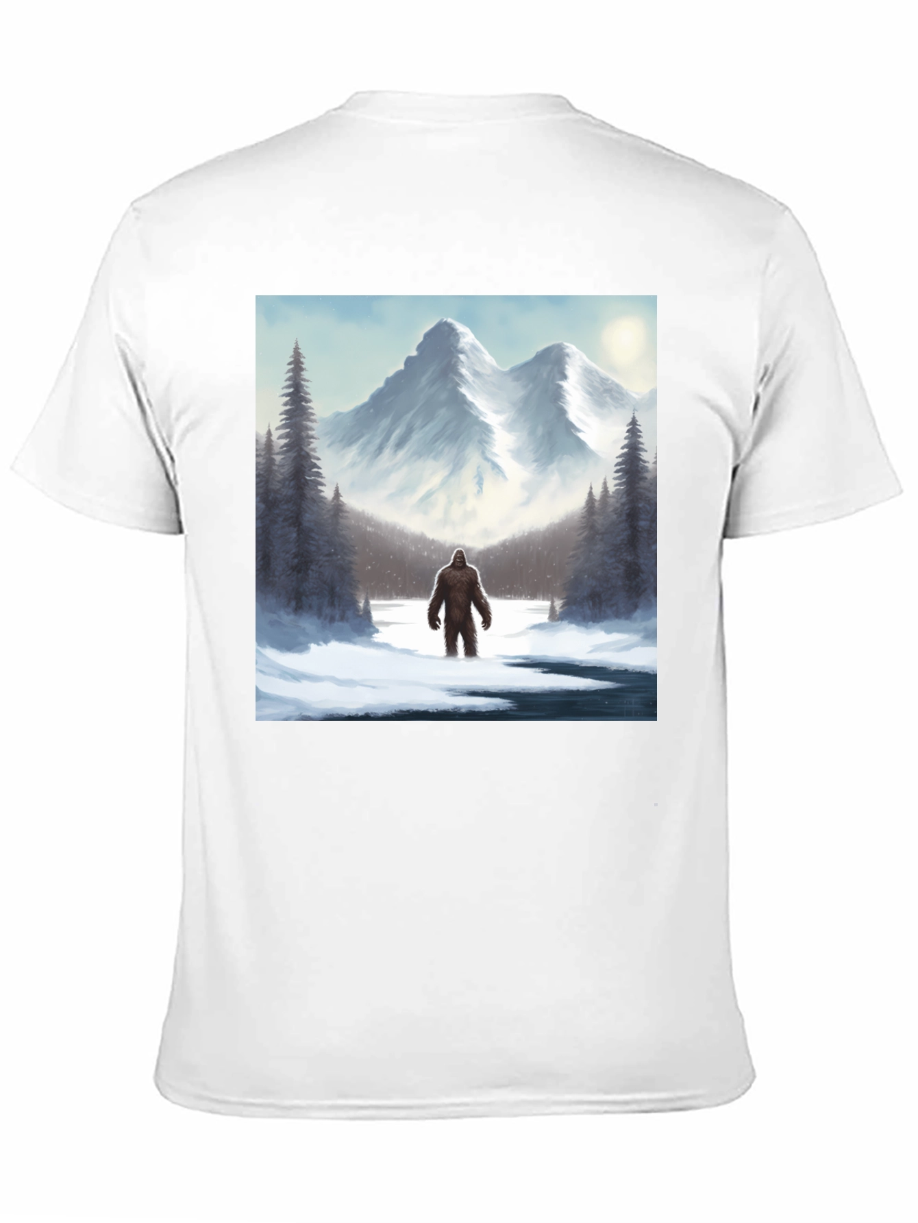 Bigfoot Winter Scene Black T-Shirt