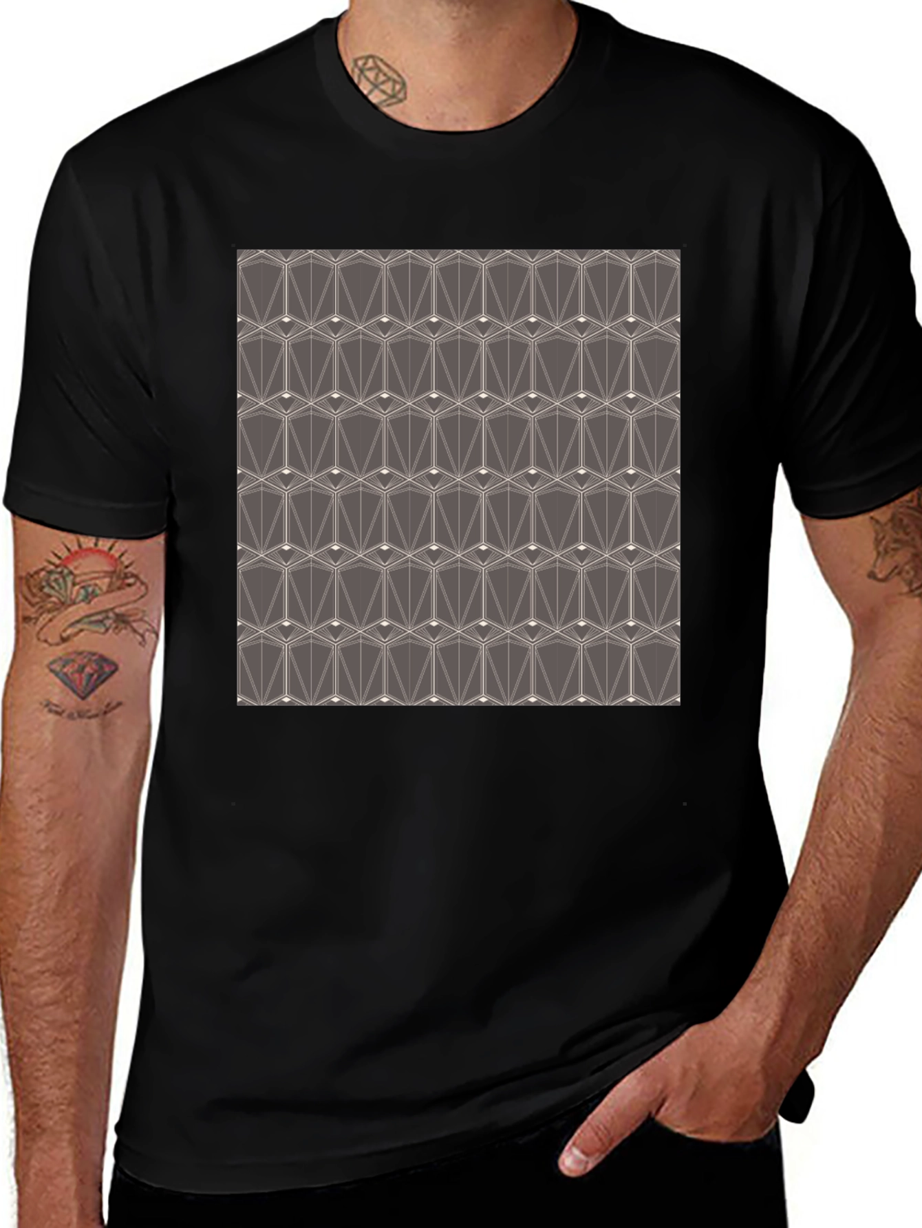 Geometric Pattern Tee - Modern Design Black T-Shirt