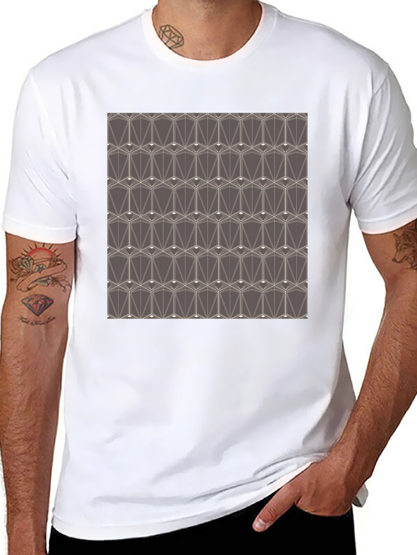 Geometric Pattern Tee - Modern Design Black T-Shirt