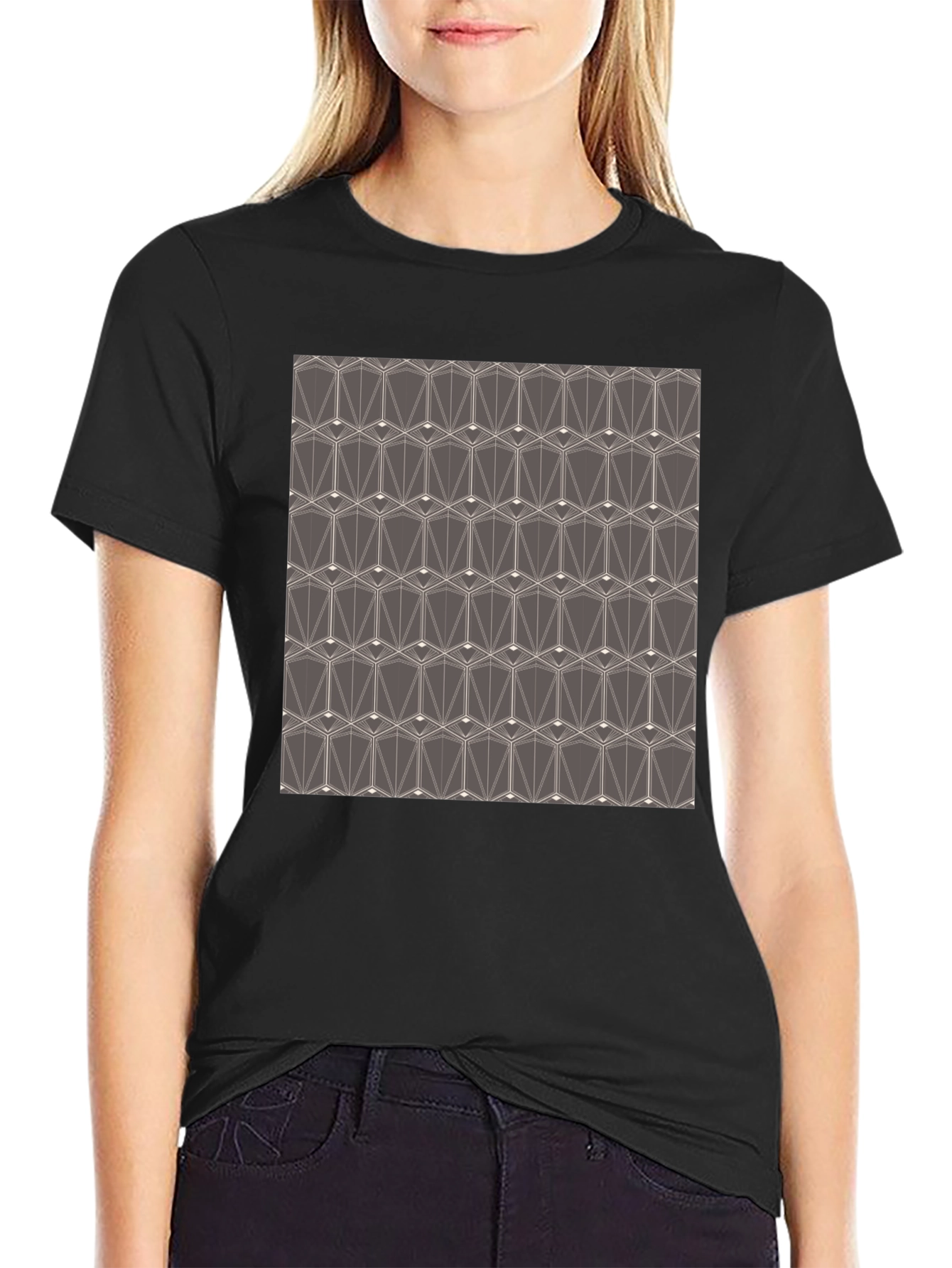 Geometric Pattern Tee - Modern Design Black T-Shirt