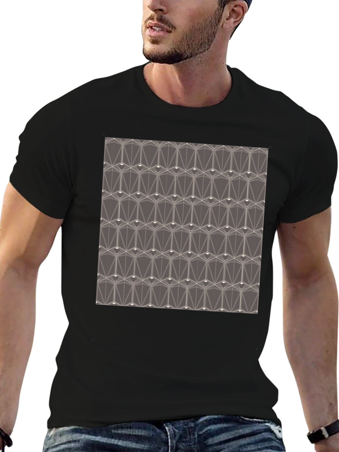 Geometric Pattern Tee - Modern Design Black T-Shirt