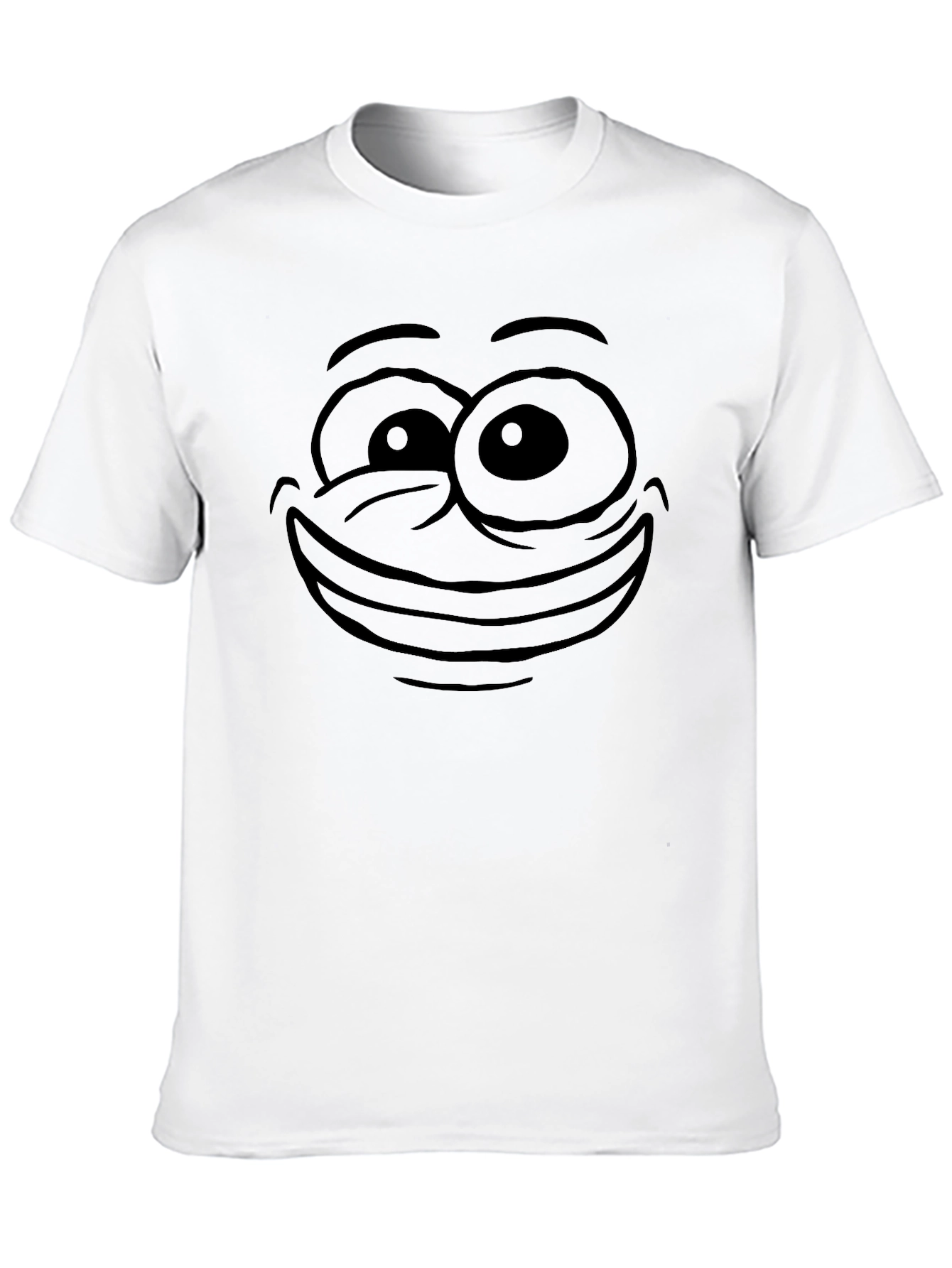 Black T-Shirt with Cartoon Face Print - Unisex